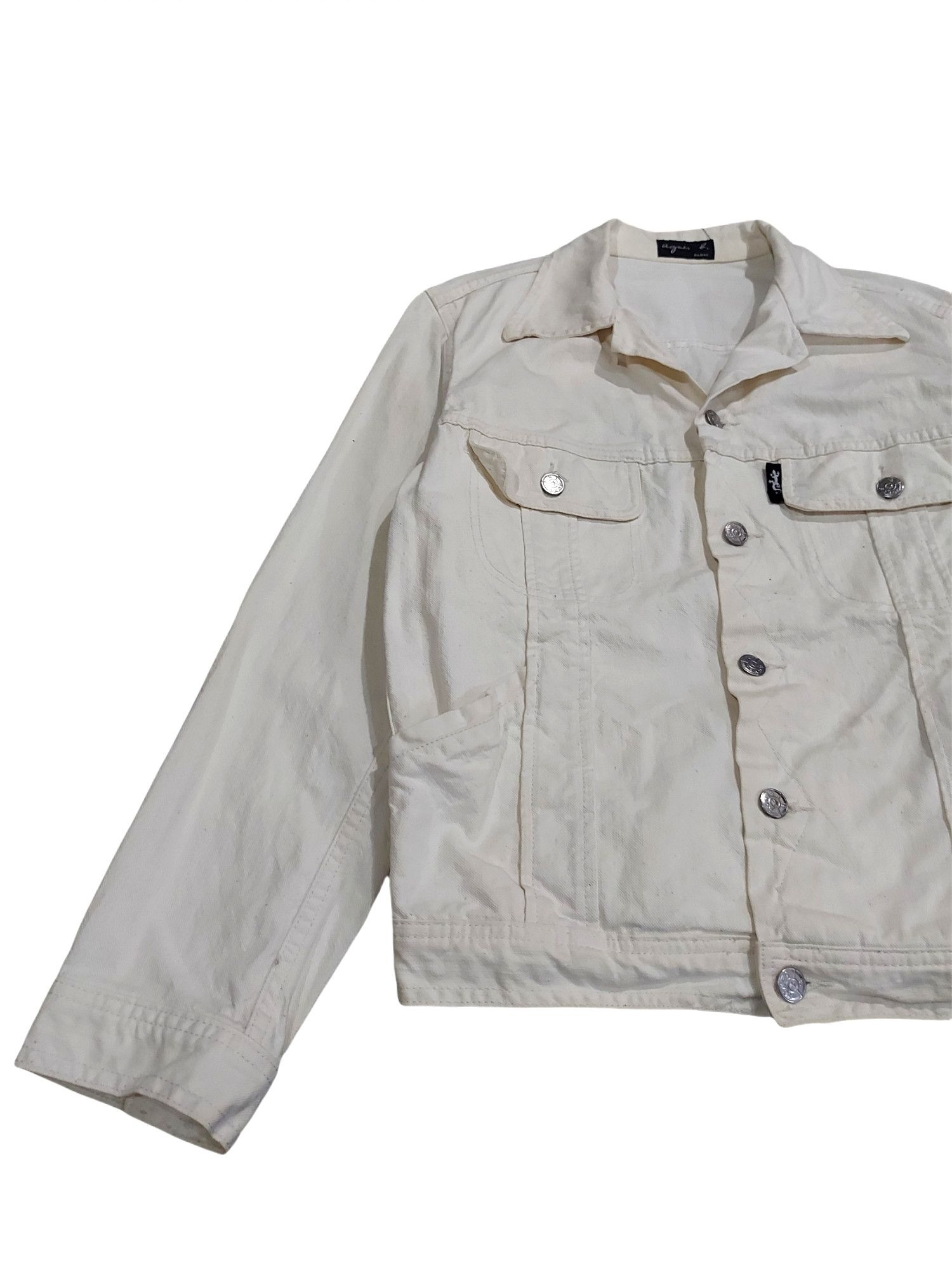 agnes b. Rare! Vintage Agnes B. Paris Cream Denim Trucker Jacket Size US S / EU 44-46 / 1 - 4 Thumbnail