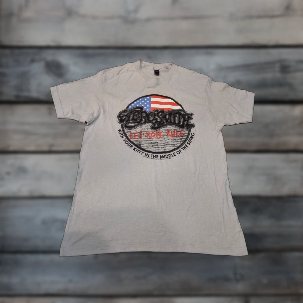 Tultex Aerosmith Graphic Print T-Shirt Men Large Cream Rock Band Tee Size US L / EU 52-54 / 3 - 1 Thumbnail
