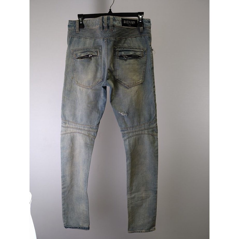 Balmain o1rbi21 Biker Jeans in Blue Size US 30 / EU 46 - 2 Thumbnail