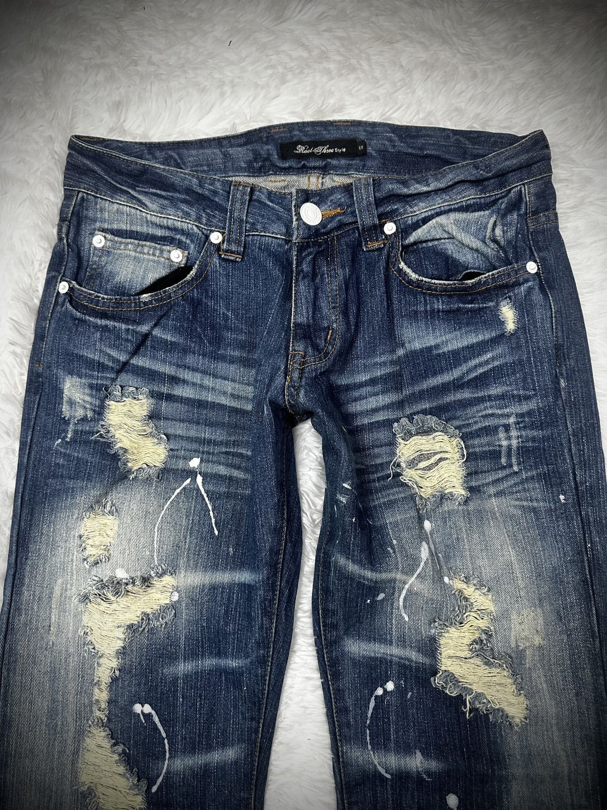 Tornado Mart 💥rare💥 japanese brand root three distressed splatter jeans Size US 32 / EU 48 - 4 Thumbnail