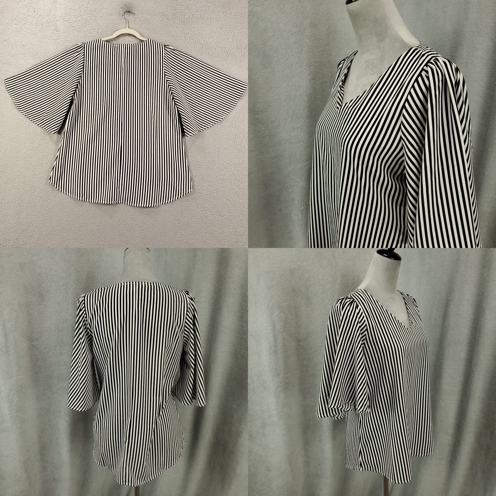 Bell Savanna Jane Blouse Womens Small Black White Striped Bell Sleeve V-Neck Pullover Boho Casual Ready to Wear Size S / US 4 / IT 40 - 8 Thumbnail