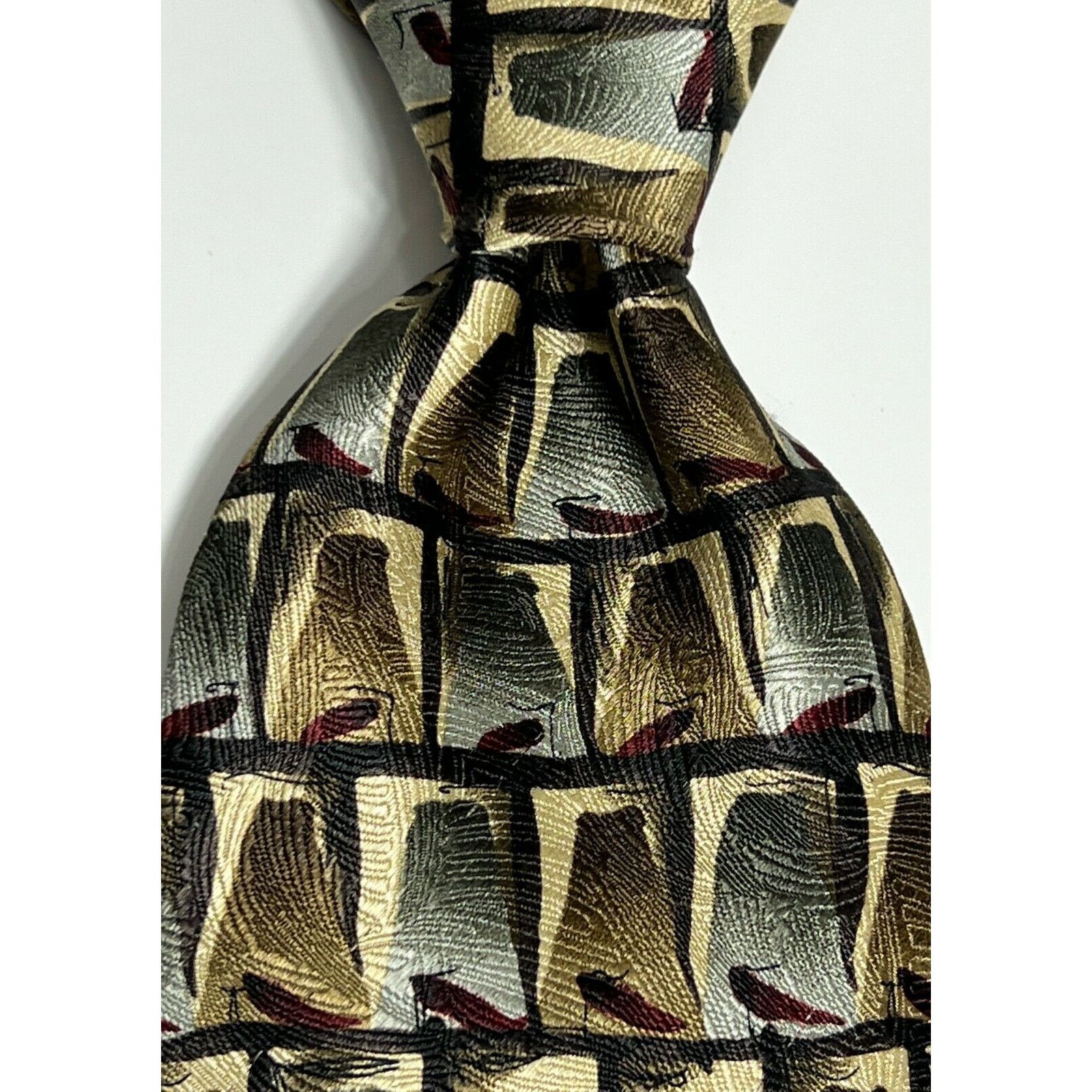Other Jerry J Garcia Korea Brown Silver 100% Silk Necktie Neck Tie Size ONE SIZE - 4 Thumbnail
