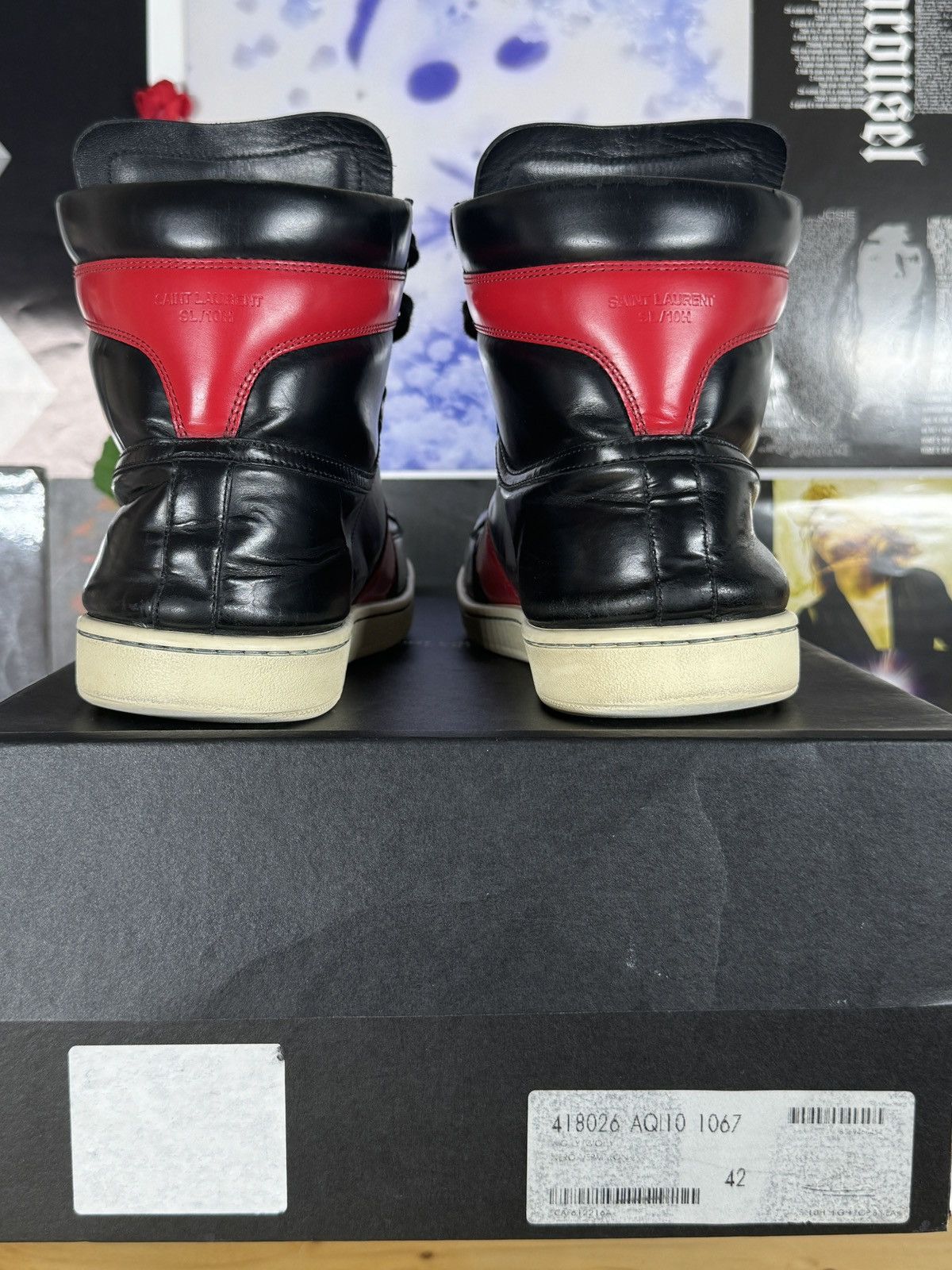 Saint Laurent Paris SL/10H Black/Red Leather High Sneakers Size US 9 / EU 42 - 3 Thumbnail