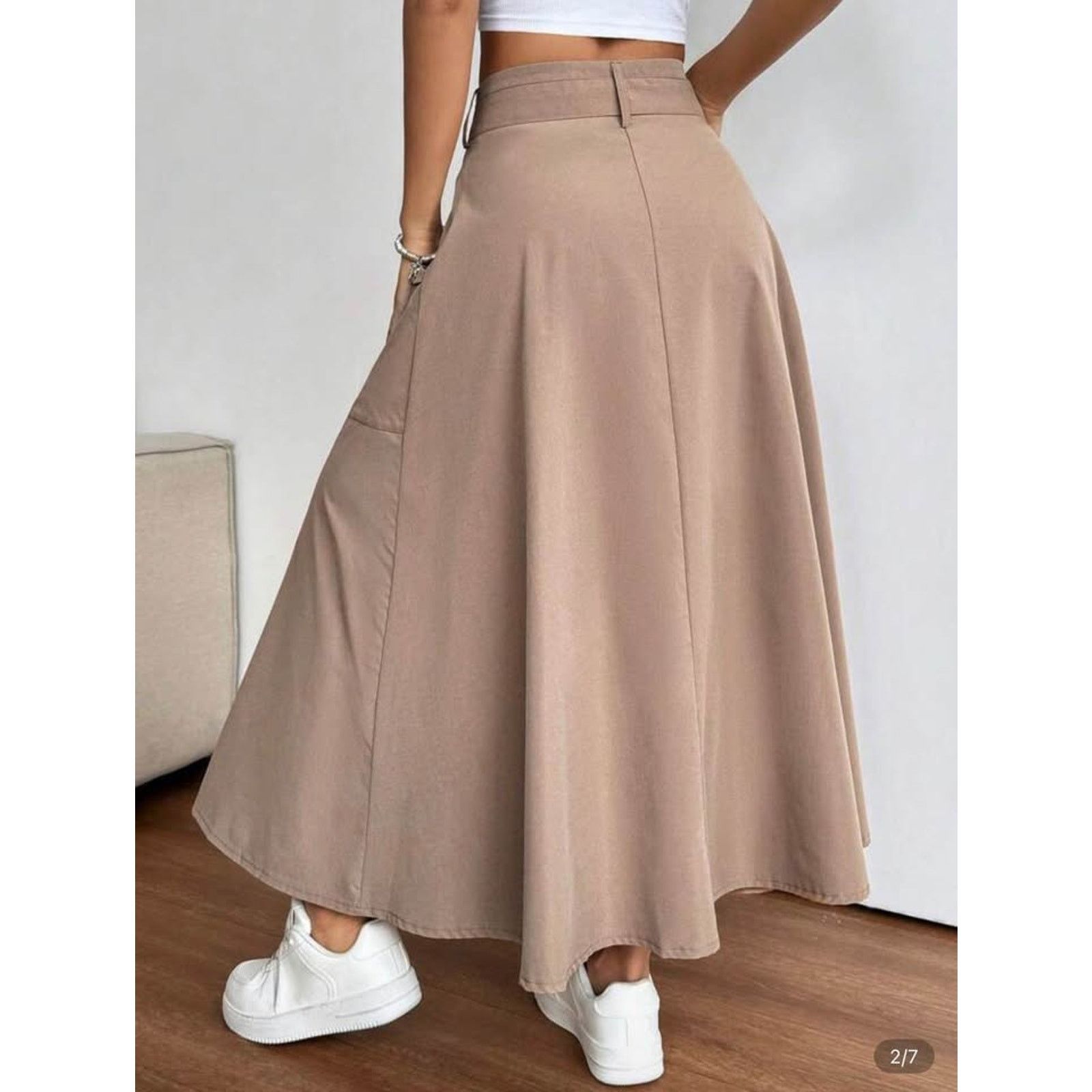 Other New Khaki Minimalist Long A-line skirt size S Size 26" / US 2 / IT 38 - 2 Thumbnail