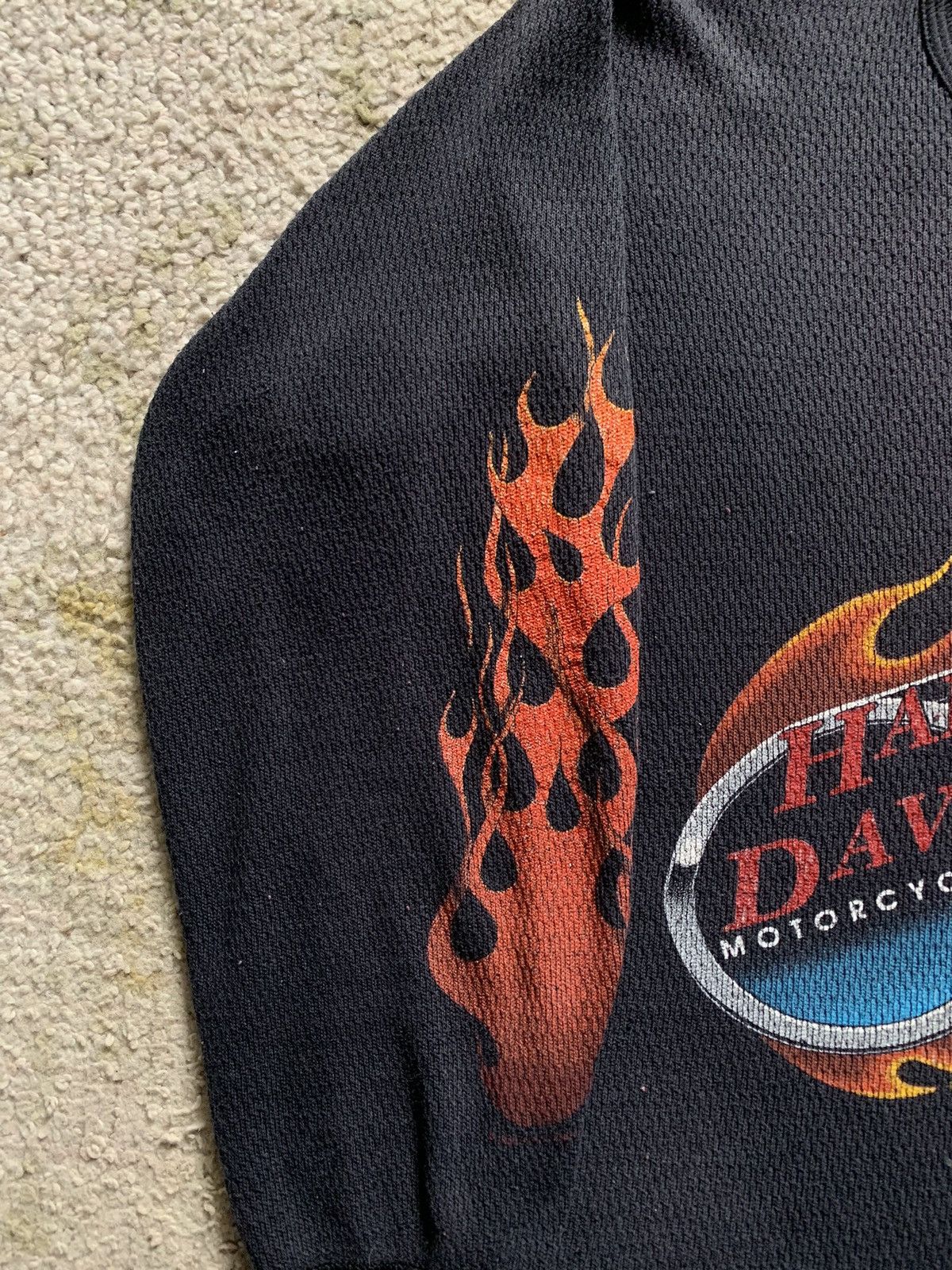 Harley Davidson × Vintage Vintage 1993 Harley Davidson Flames Thermal Longsleeve Size US L / EU 52-54 / 3 - 6 Thumbnail