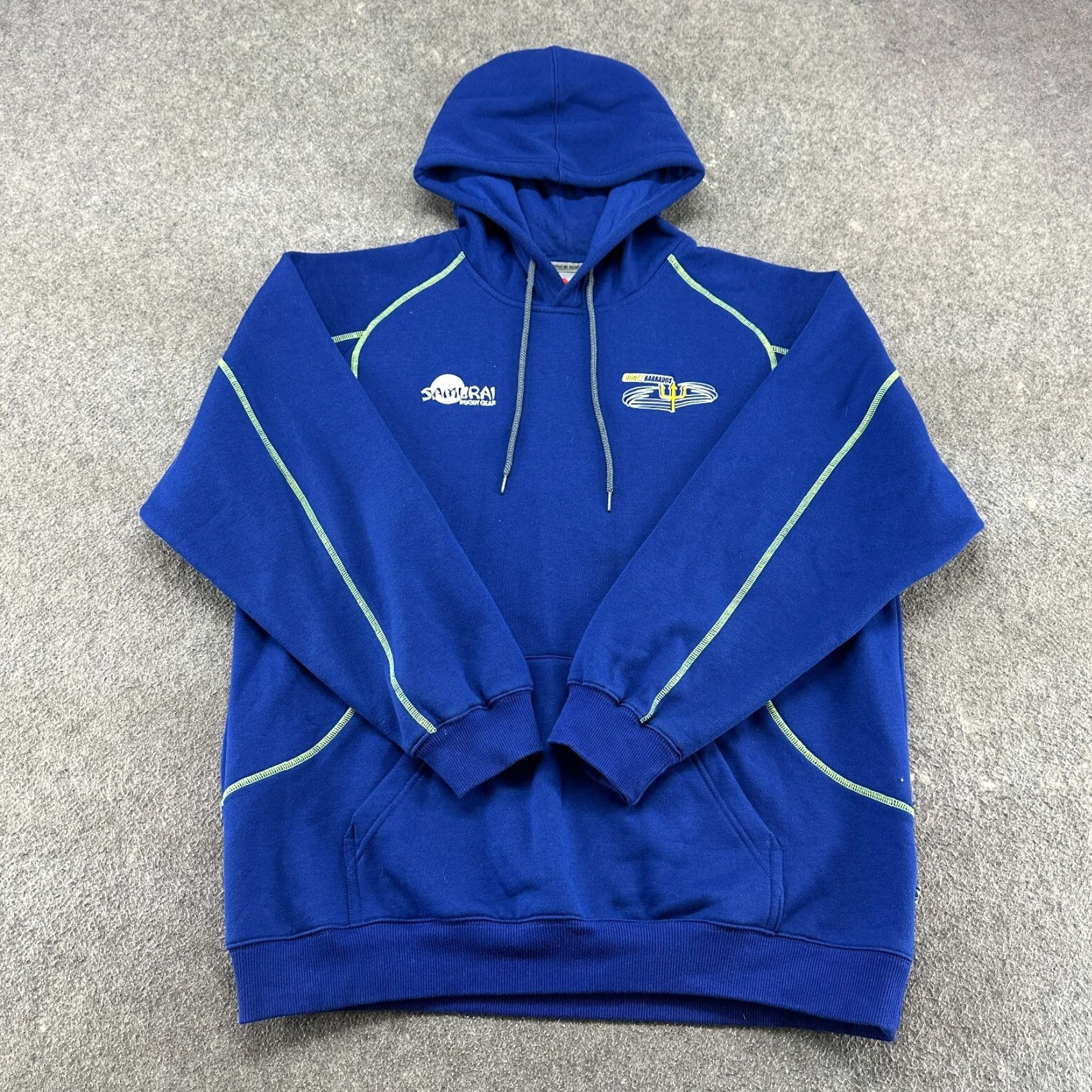 Vintage VINTAGE Samurai Rugby Hoodie Mens XL Blue Pullover Thermal Fleece Logo Drawstring Crew Neck 90s Size US XL / EU 56 / 4 - 2 Thumbnail