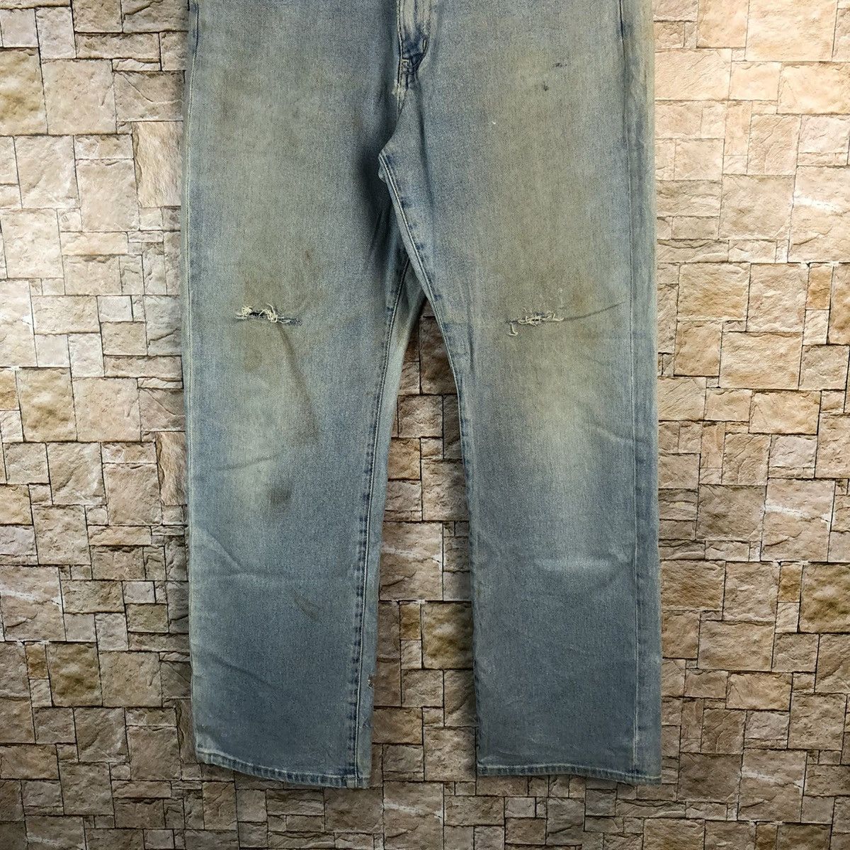 Japanese Brand Style Basic Blue Distressed vintage Denim Pants #A963 Size US 32 / EU 48 - 3 Thumbnail