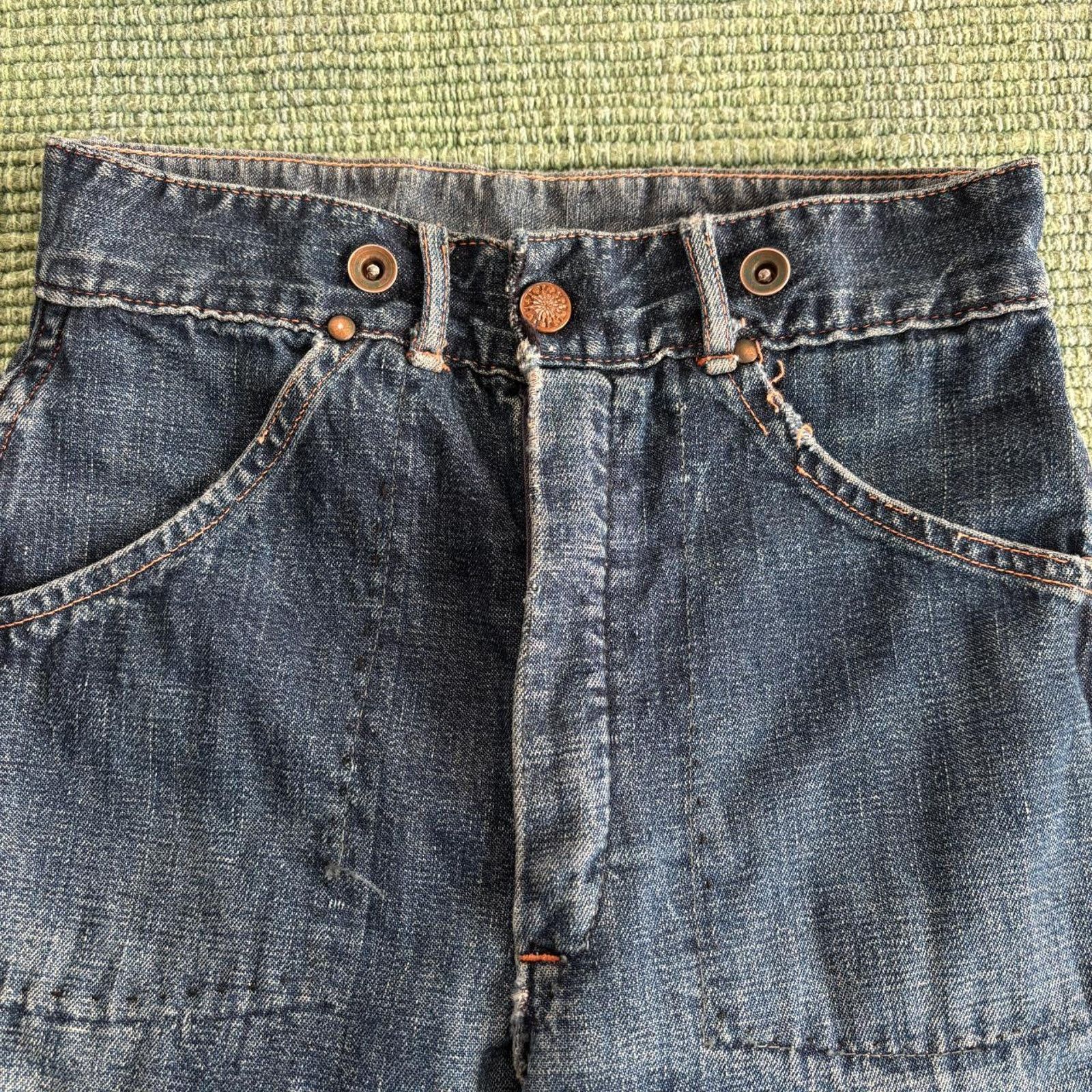 Vintage 1940s 50s Sanforzied Flannel Lined Denim Jeans 22x22.5 Size 22" - 2 Thumbnail