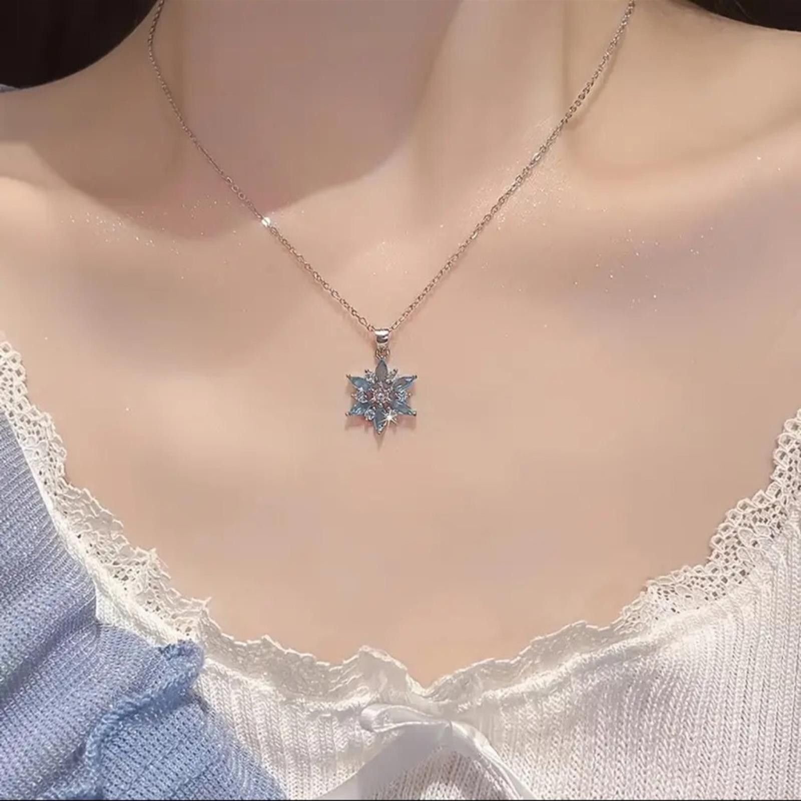 Designer Silver Snowflake Pendant Necklace Baby Blue Diamond Cz NWT Size ONE SIZE - 5 Thumbnail