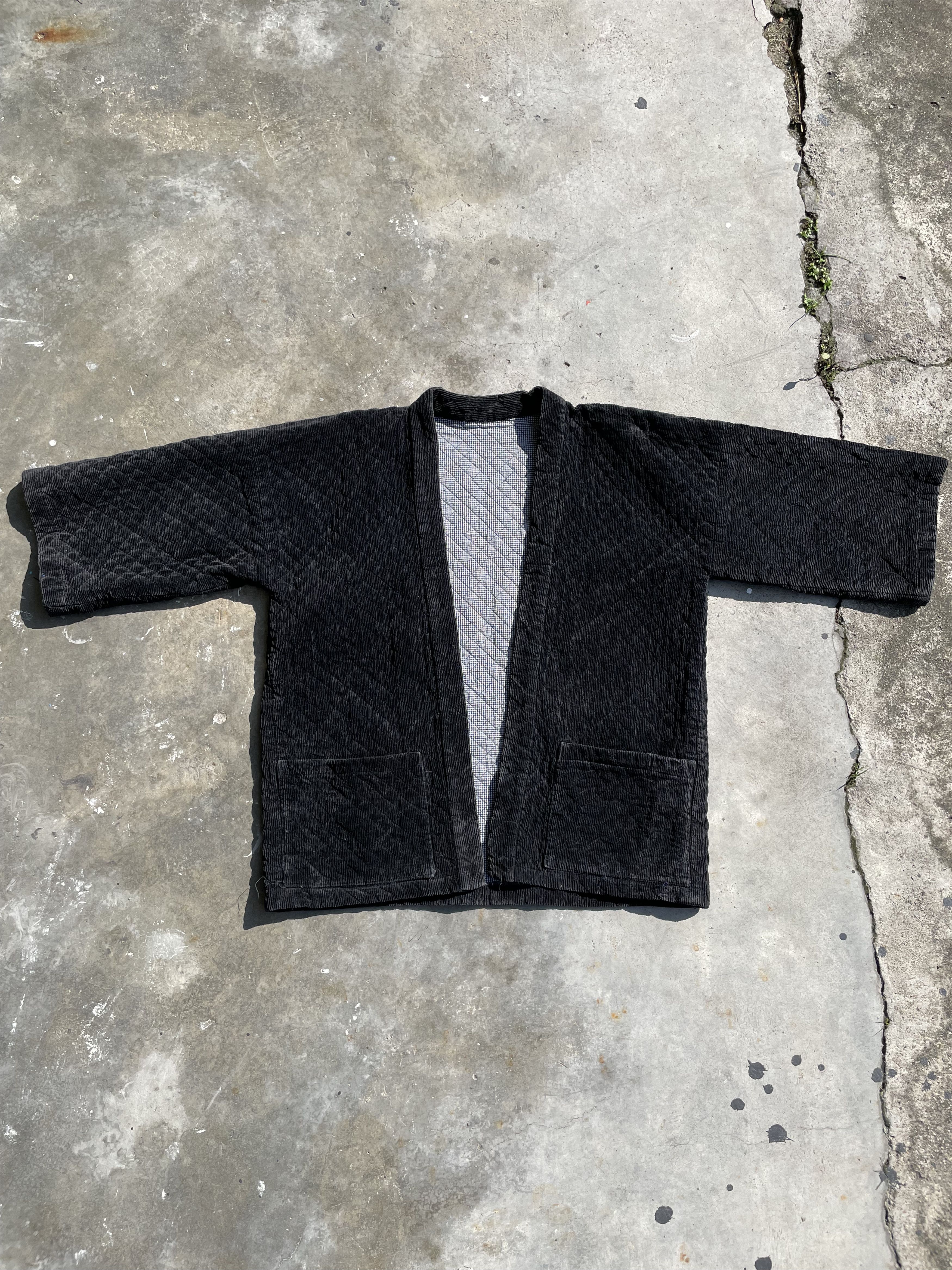 Vintage Quilted Corduroy Kimono Charcoal Black