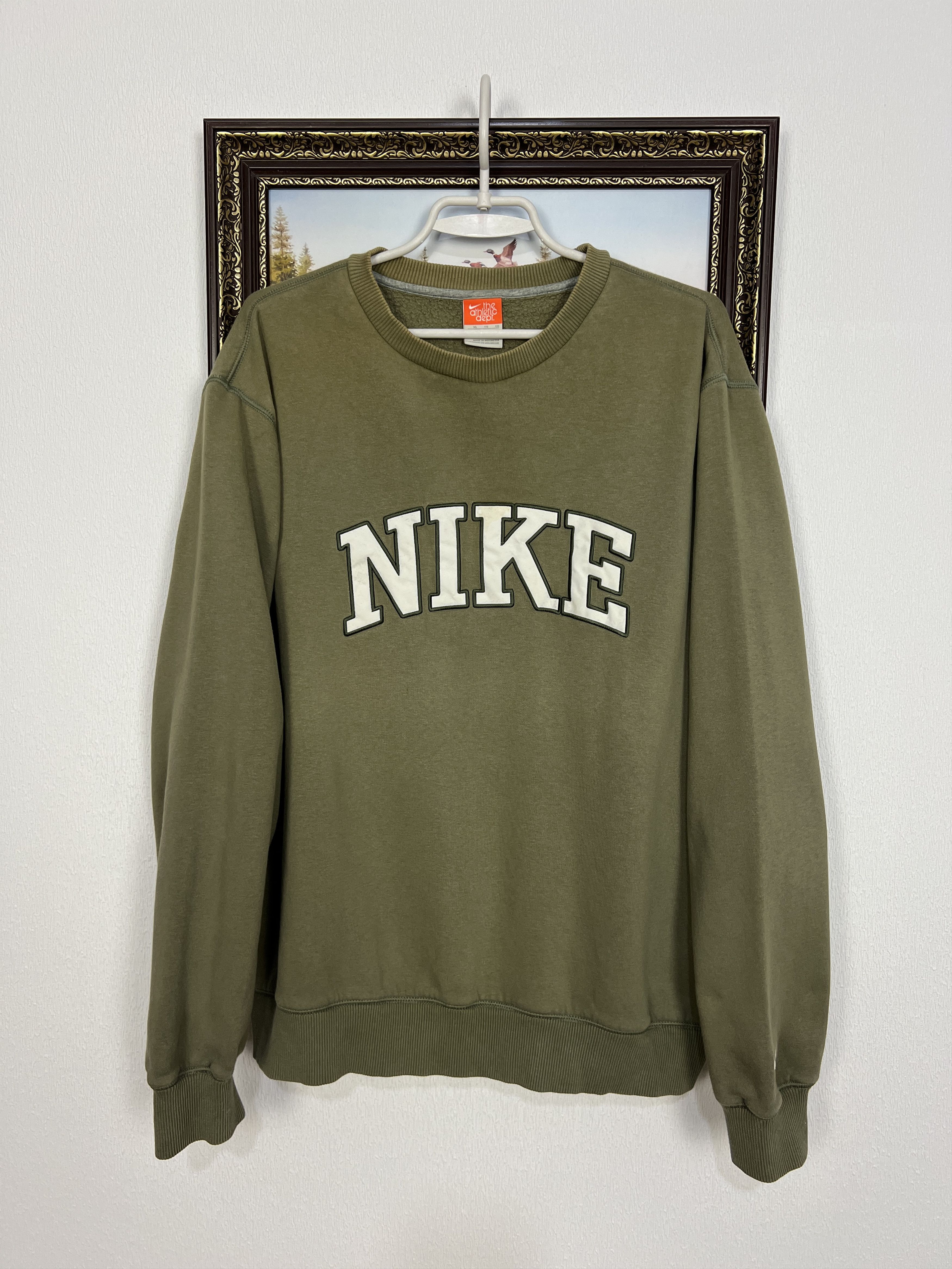 Nike Vintage Big Logo Spell Out Swoosh Sweatshirt Khaki Crewneck Size US XL / EU 56 / 4 - 1 Thumbnail