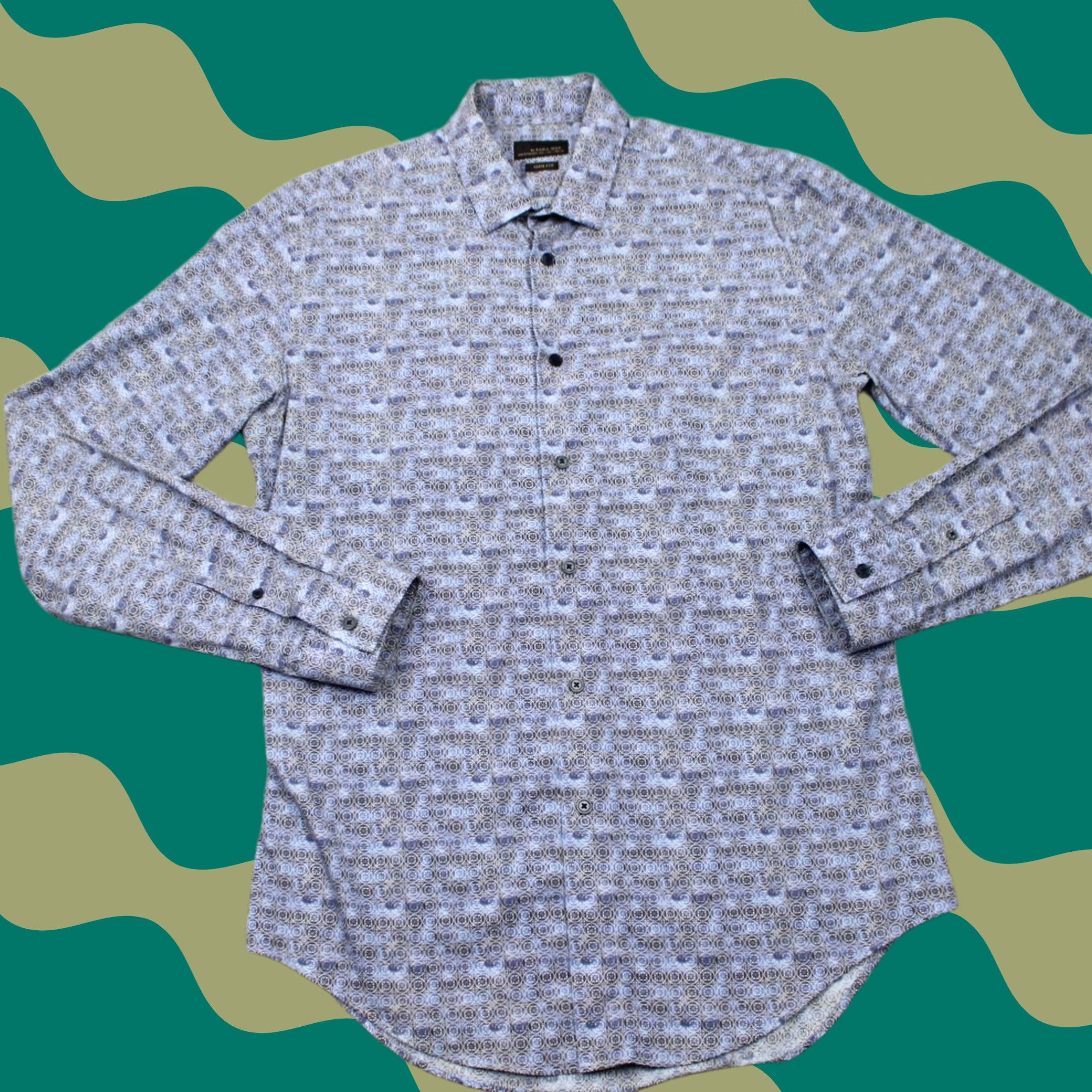 Zara Zara Man Shirt Blue Geometric Slim Fit Long Sleeve Button Up Men Large Size US L / EU 52-54 / 3 - 1 Thumbnail