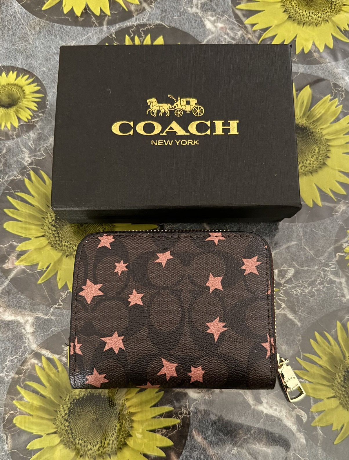 Coach Coach Brown Signature Star Print Small Zip Wallet with Box Size ONE SIZE - 2 Thumbnail