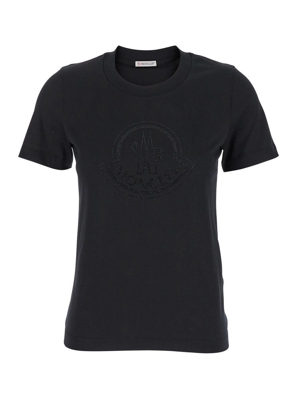 Moncler Black T-Shirt with Rhinestone Logo in Cotton Woman Size L / US 10 / IT 46 - 1 Thumbnail