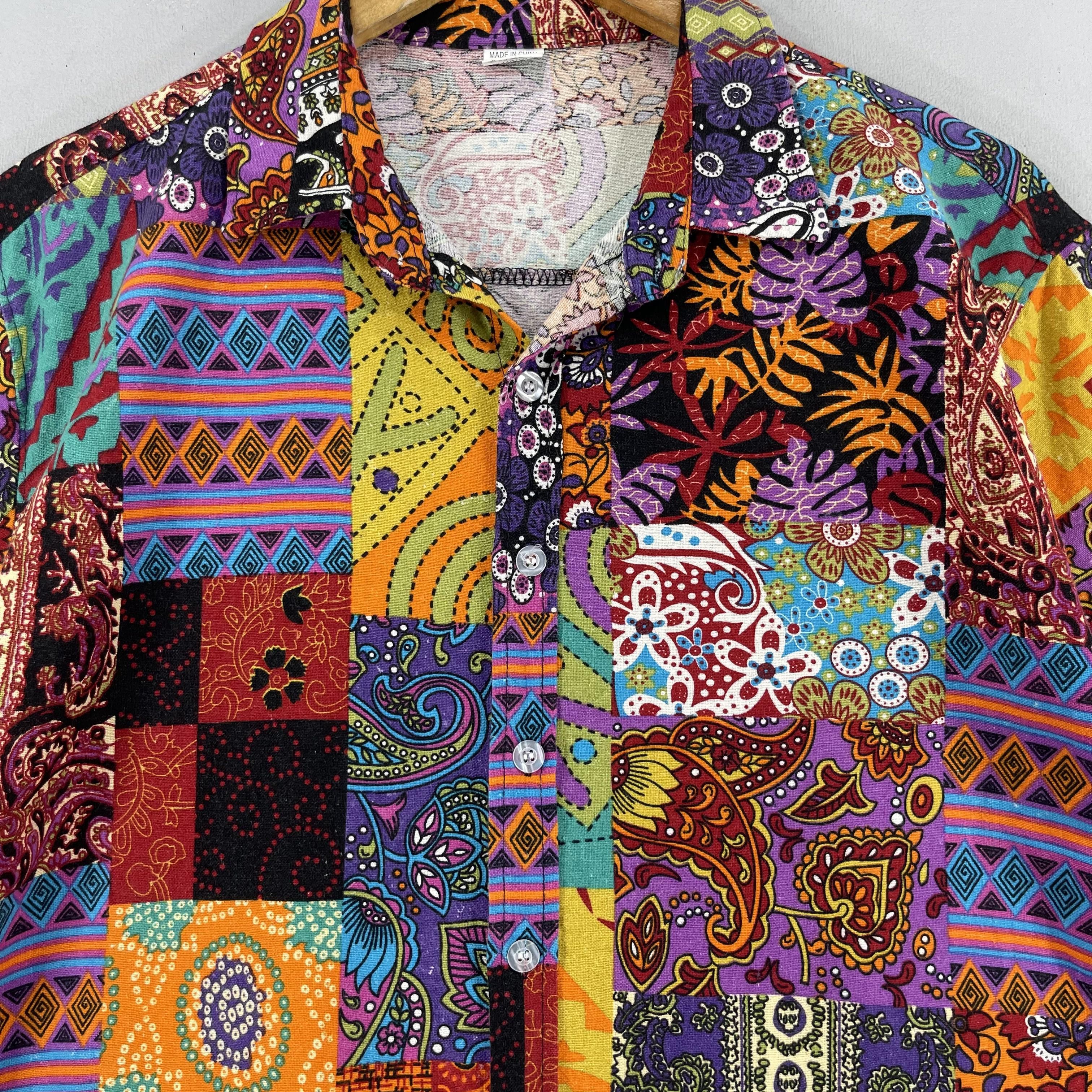 Japanese Brand Vtg Pacthwork Flower Paisley Multicolor Reconstruct Flannel Size US M / EU 48-50 / 2 - 2 Thumbnail