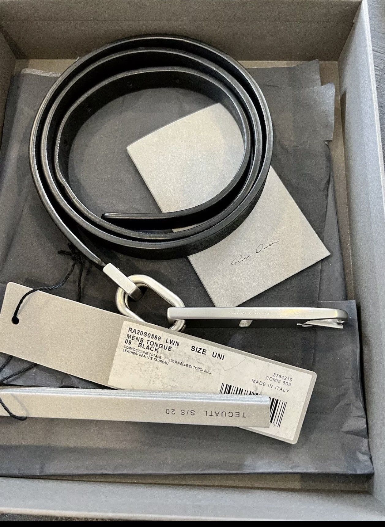 Rick Owens New/Box TECUATL Black Cow Bull Tongue Leather XL Long Belt Size ONE SIZE - 18 Thumbnail