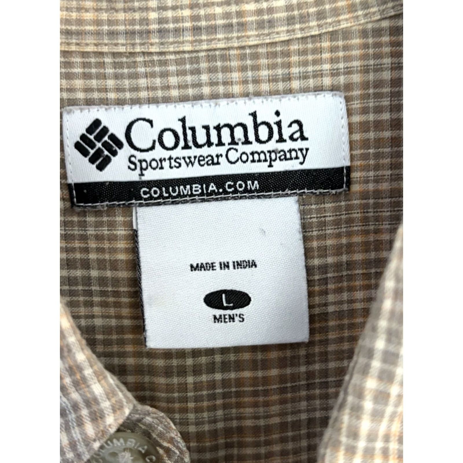Vintage Columbia Plaid Short Sleeve Button-Up Shirt Mens L Beige Classic Outdoor Casual Workwear Summer Spring Fall Size US L / EU 52-54 / 3 - 6 Thumbnail