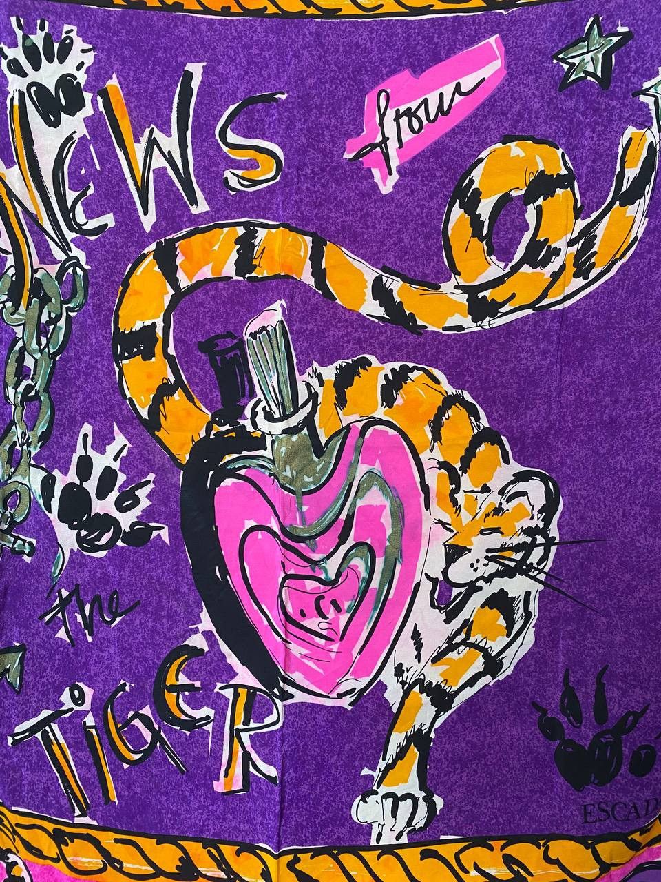 Escada × Vintage Rare 1980's ESCADA Jewel Tone Tiger Scarf 100% Silk Designer Size ONE SIZE - 3 Thumbnail