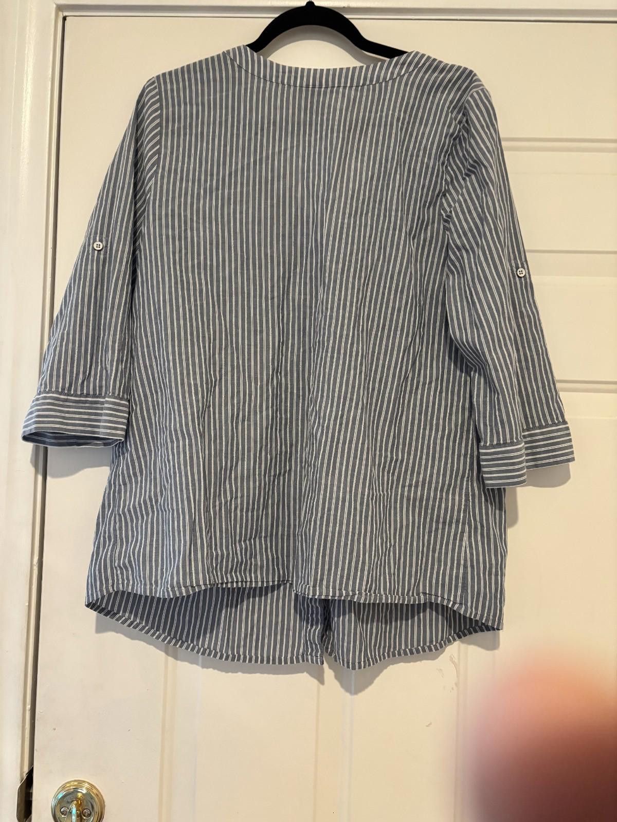 Designer Womens sz L J Jlll blue and white striped shirt #402 Size L / US 10 / IT 46 - 2 Thumbnail