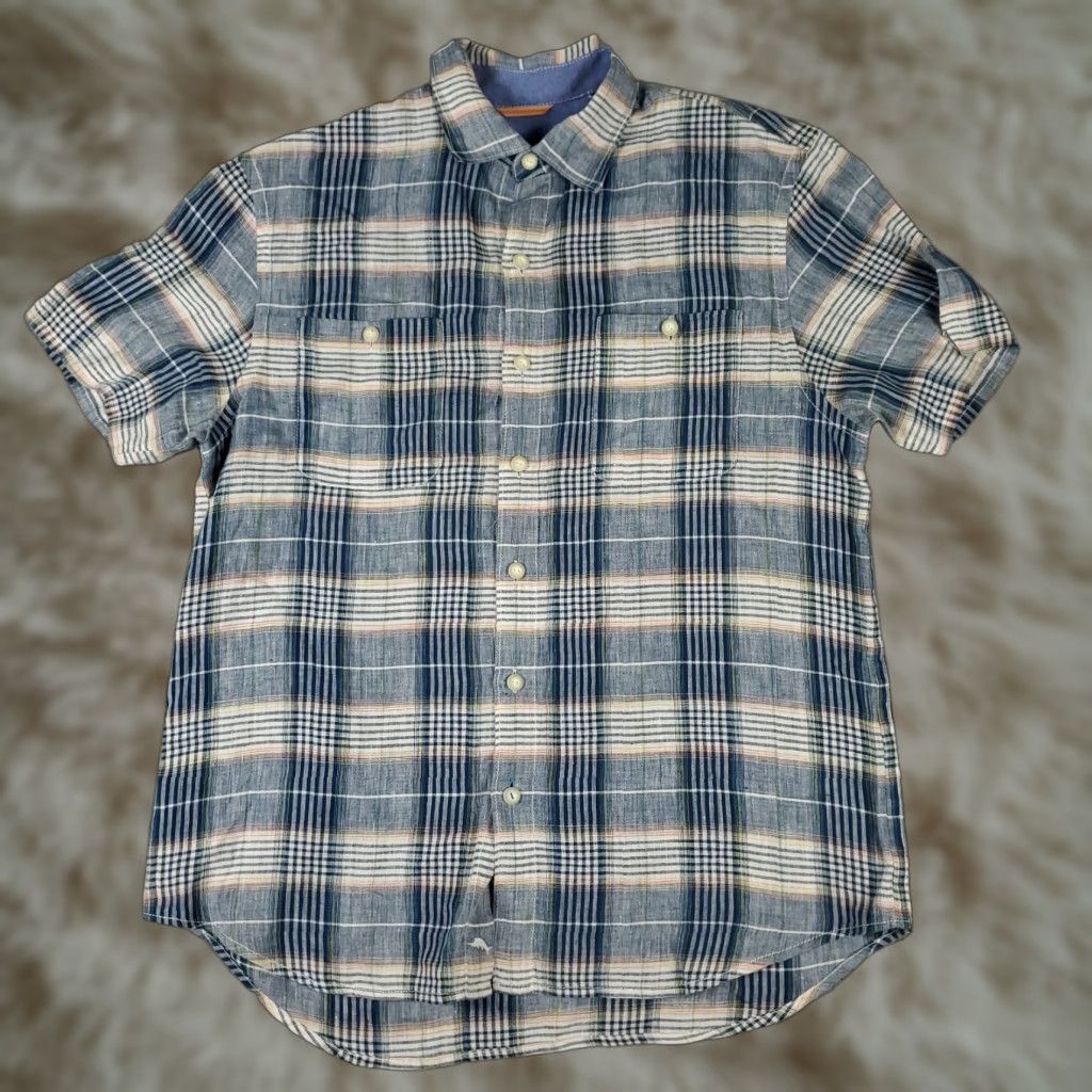 Tommy Bahama Tommy Bahama Blue Plaid Linen Button Up Shirt Adult Medium Short Sleeve Mens Size US M / EU 48-50 / 2 - 1 Thumbnail