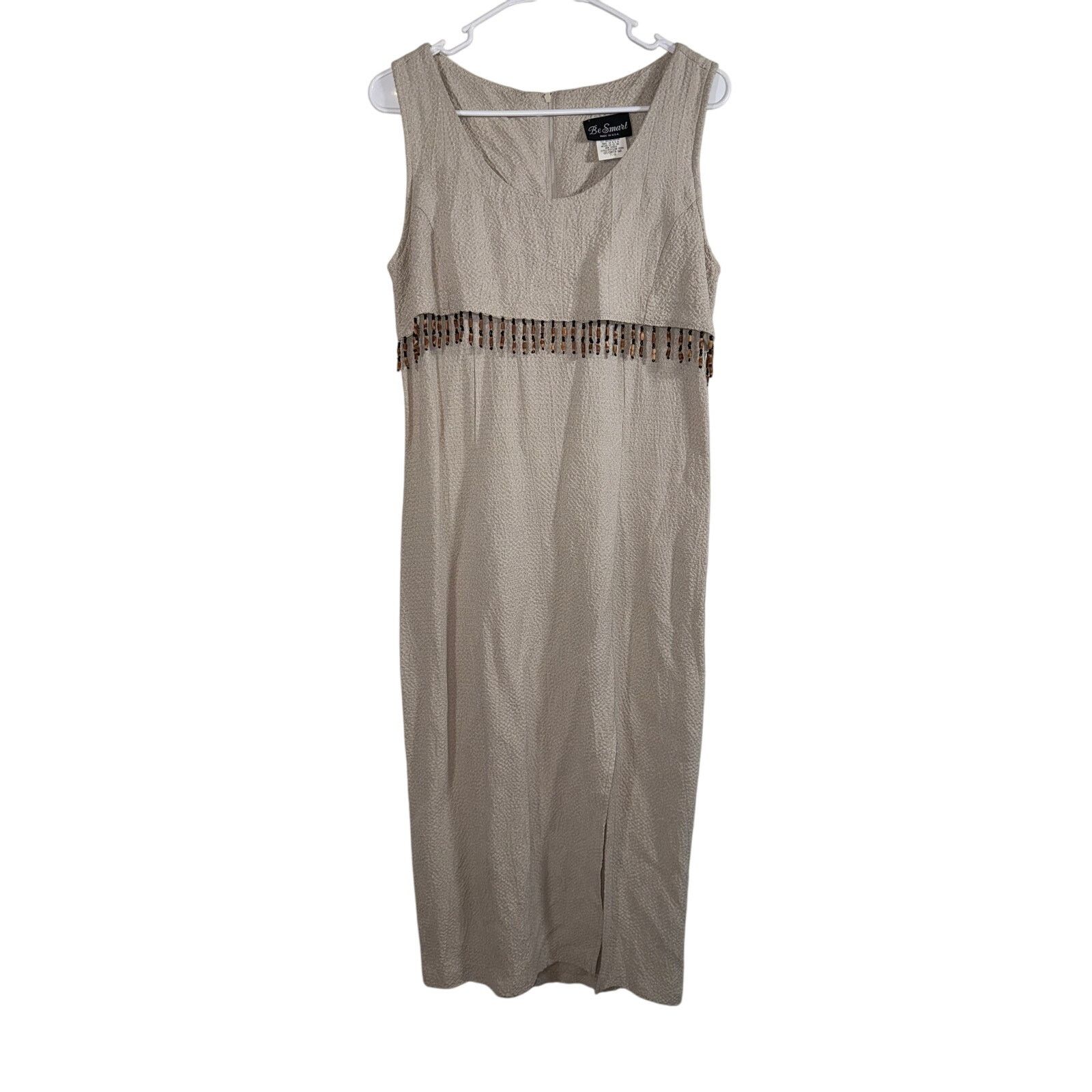Vintage Vintage 90's Be Smart Boho Wood Beaded Trim Beige Maxi Dress Size M / US 6-8 / IT 42-44 - 4 Thumbnail