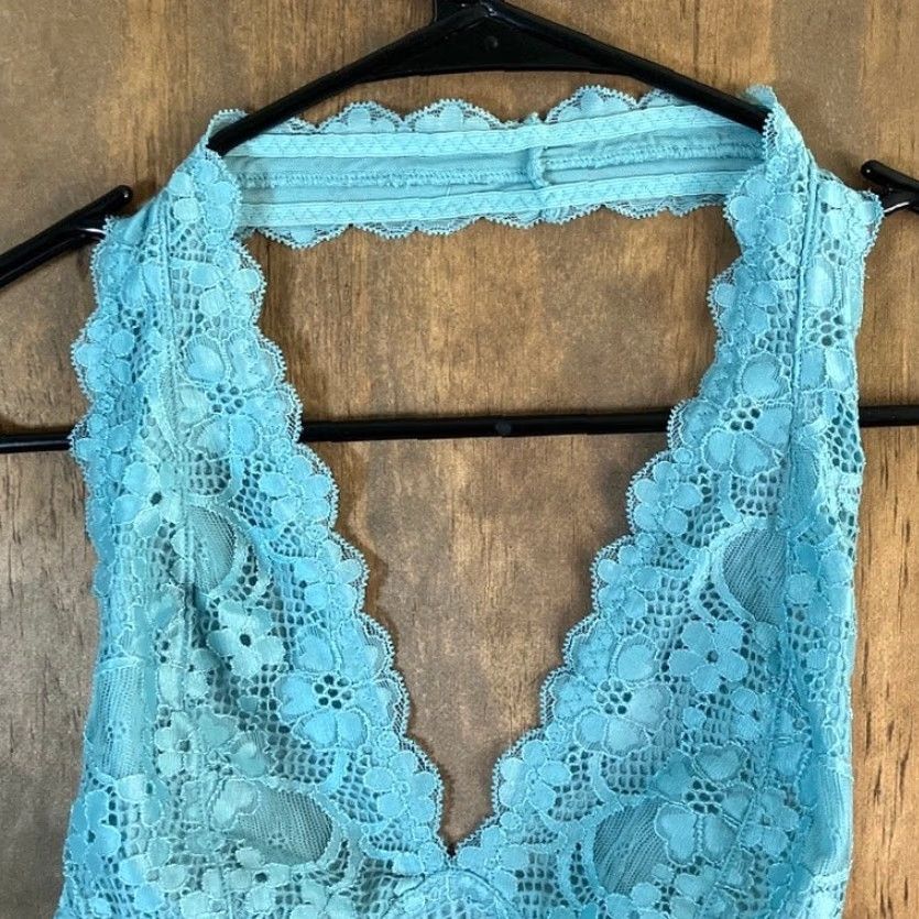 Free People VINTAGE Intimately by Free People Womens Blue Floral Lace Bralette Halter Neck Small Size ONE SIZE - 2 Thumbnail