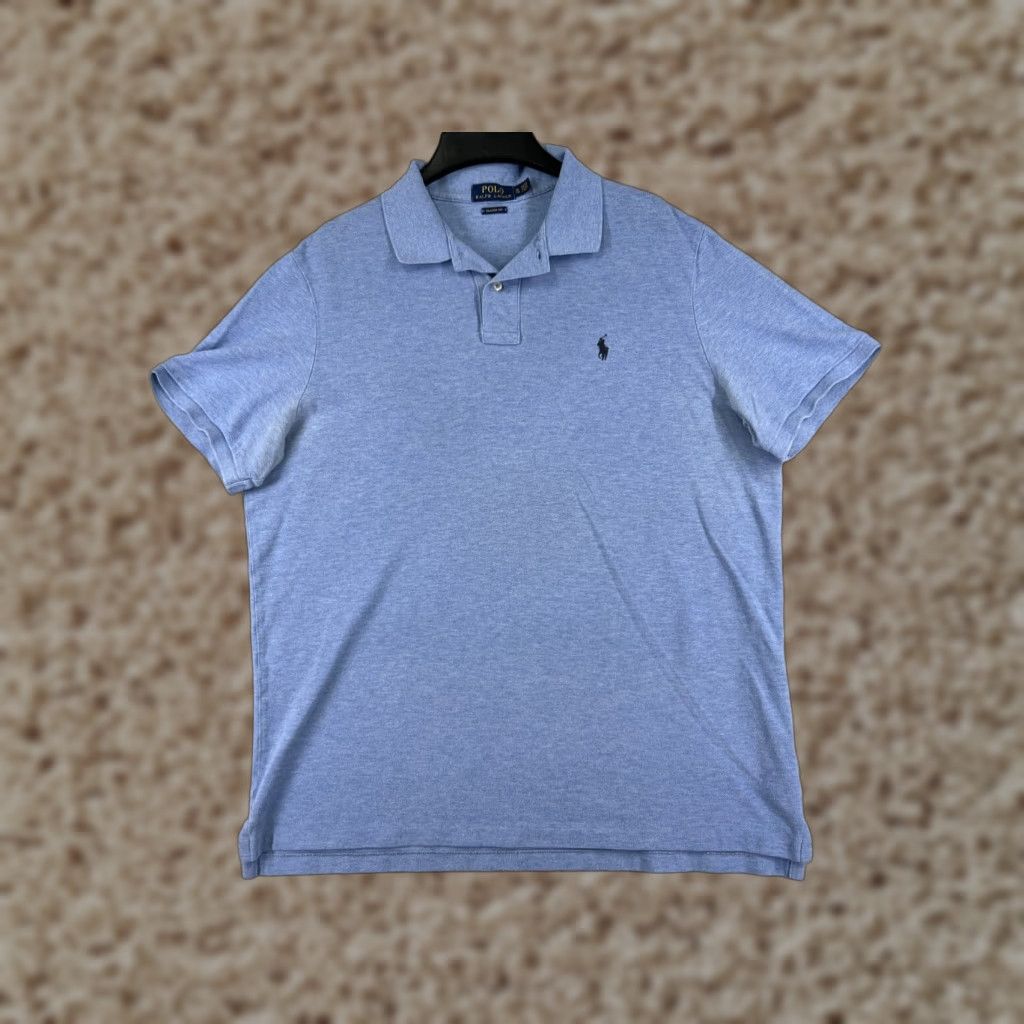 Ralph Lauren VINTAGE Ralph Lauren Polo Shirt Mens XL Blue 100% Cotton Knit Embroidered Logo Button Collar Short Sleeve Casual Modern American Sports Fashion Mens Size US XL / EU 56 / 4 - 1 Thumbnail
