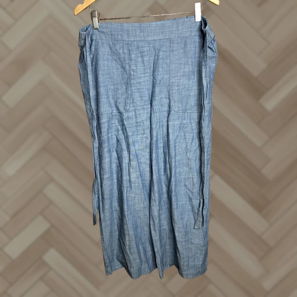 J.Crew J. Crew Chambray Tie Waist Wide-Leg Cropped Pants Light Indigo Womens Size 12 Size 34" / US 12 / IT 48 - 1 Thumbnail
