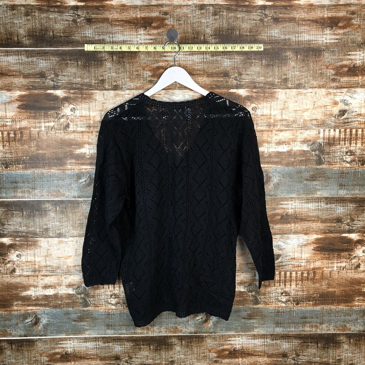 Homespun Knitwear × Japanese Brand Blue Mountain Black crochet meshnet Cardigan Knitwear #A1644 Size L / US 10 / IT 46 - 13 Thumbnail