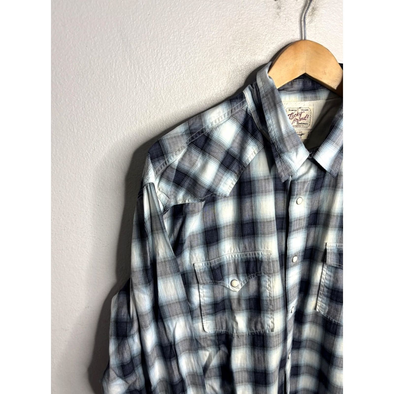 Lucky Brand Lucky Brand Shirt Mens L Brown Plaid Western Pearl Snap Long Sleeve Cotton Size US L / EU 52-54 / 3 - 2 Thumbnail