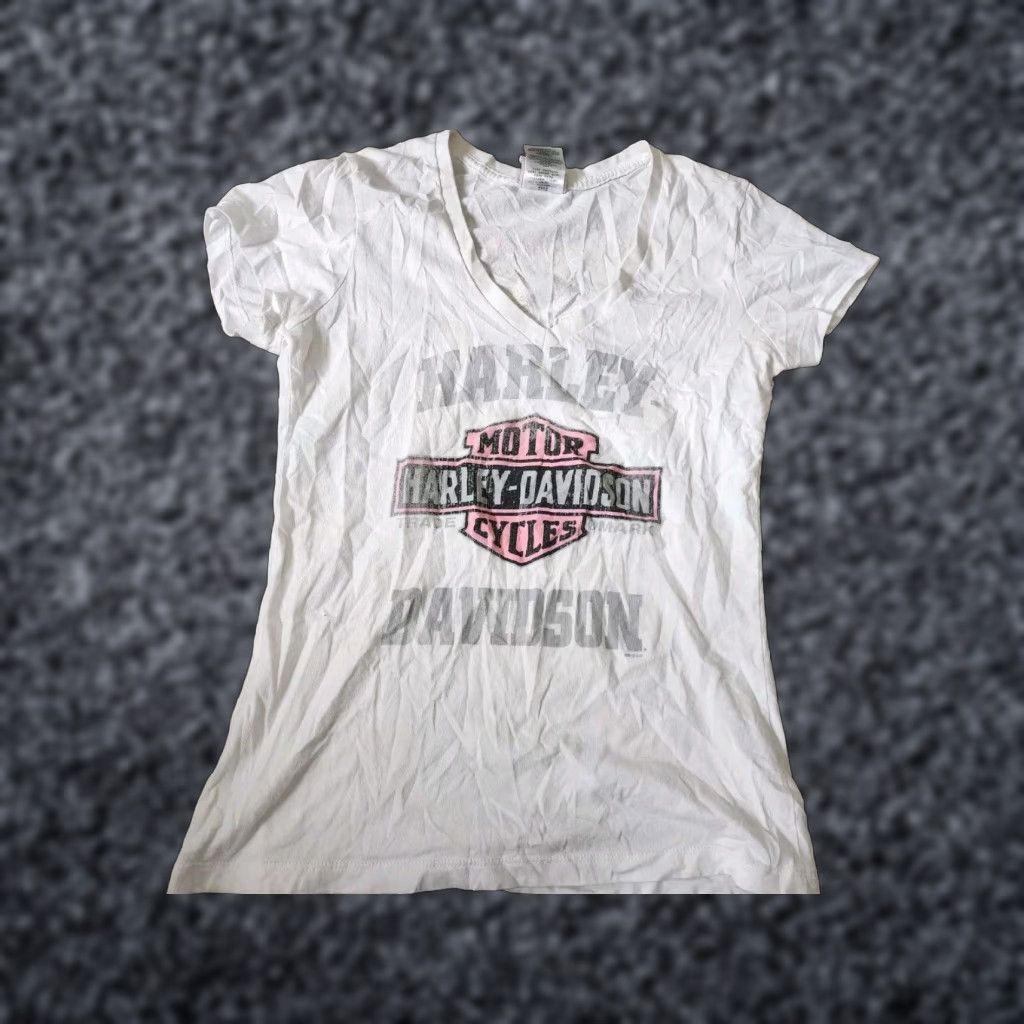 Harley Davidson Harley-Davidson Women's M White V-Neck T-Shirt Motorcycles Biker Double-Sided Casual Size M / US 6-8 / IT 42-44 - 1 Thumbnail
