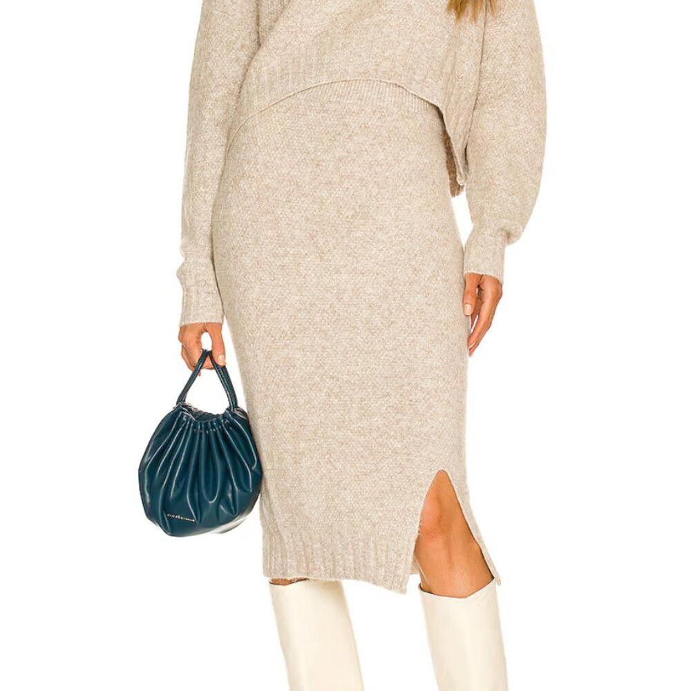 Designer NWT SNDYS Late Lunch Sweater Knit Midi Skirt Stone XXS Size 25" / US 0 / IT 36 - 1 Thumbnail