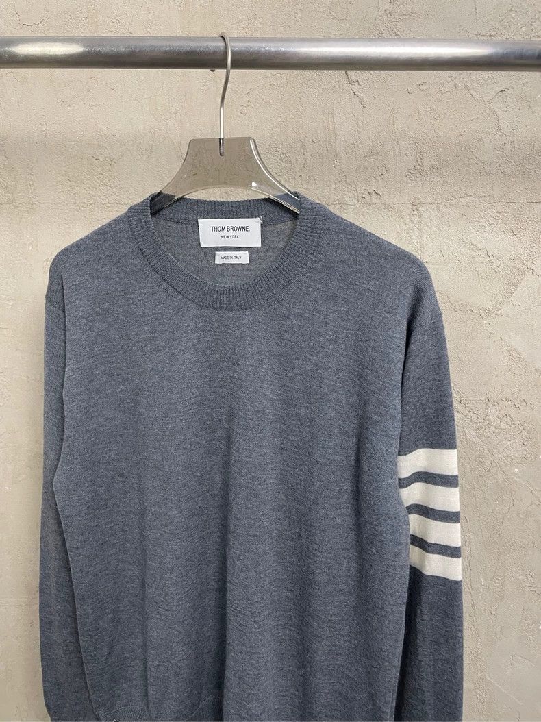 Thom Browne Thom Browne Gray four-striped wool round-neck sweater 2505- Size US M / EU 48-50 / 2 - 3 Thumbnail