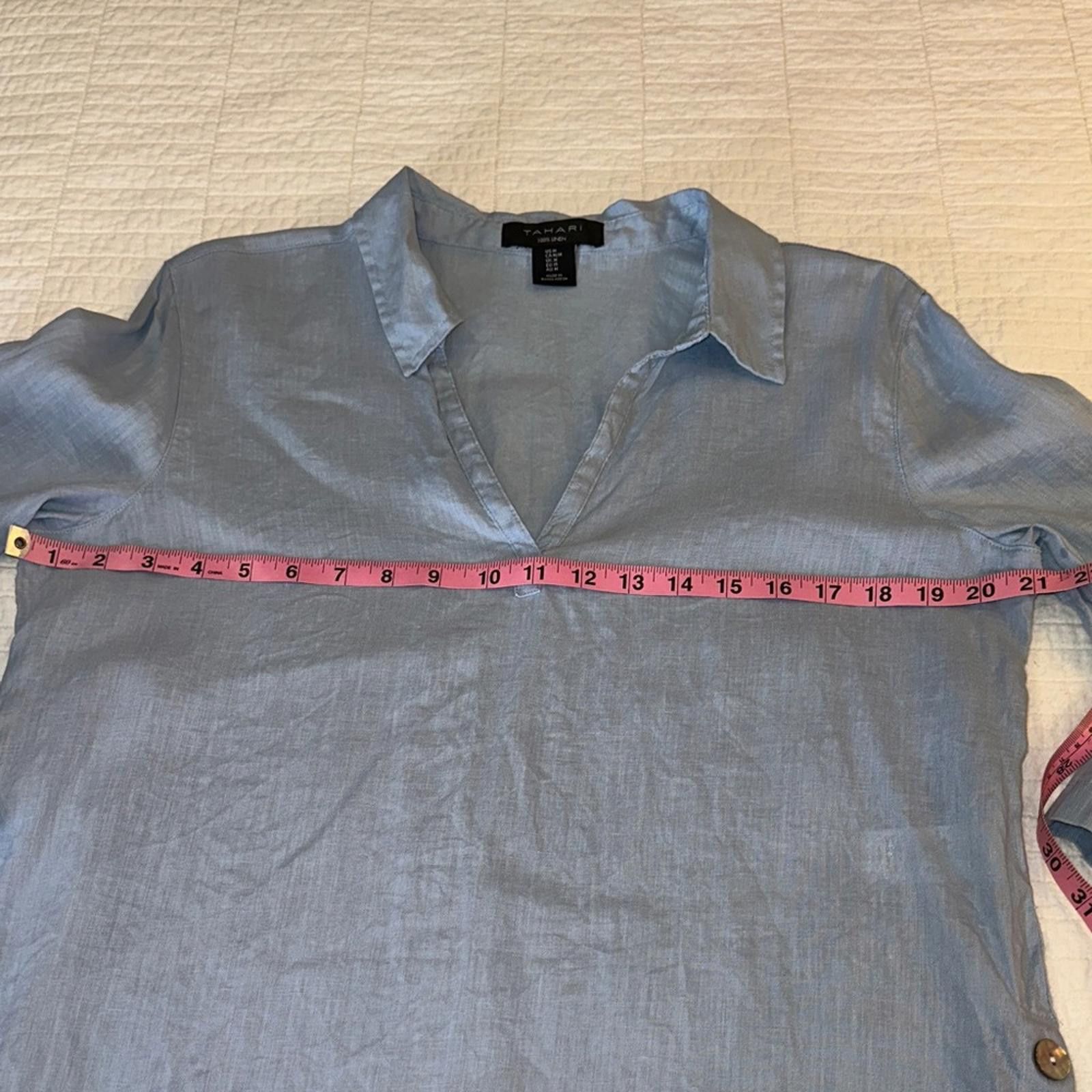 Elie Tahari Tahari Medium Sky Blue Linen Blouse with Button Tunic Length Size M / US 6-8 / IT 42-44 - 5 Thumbnail