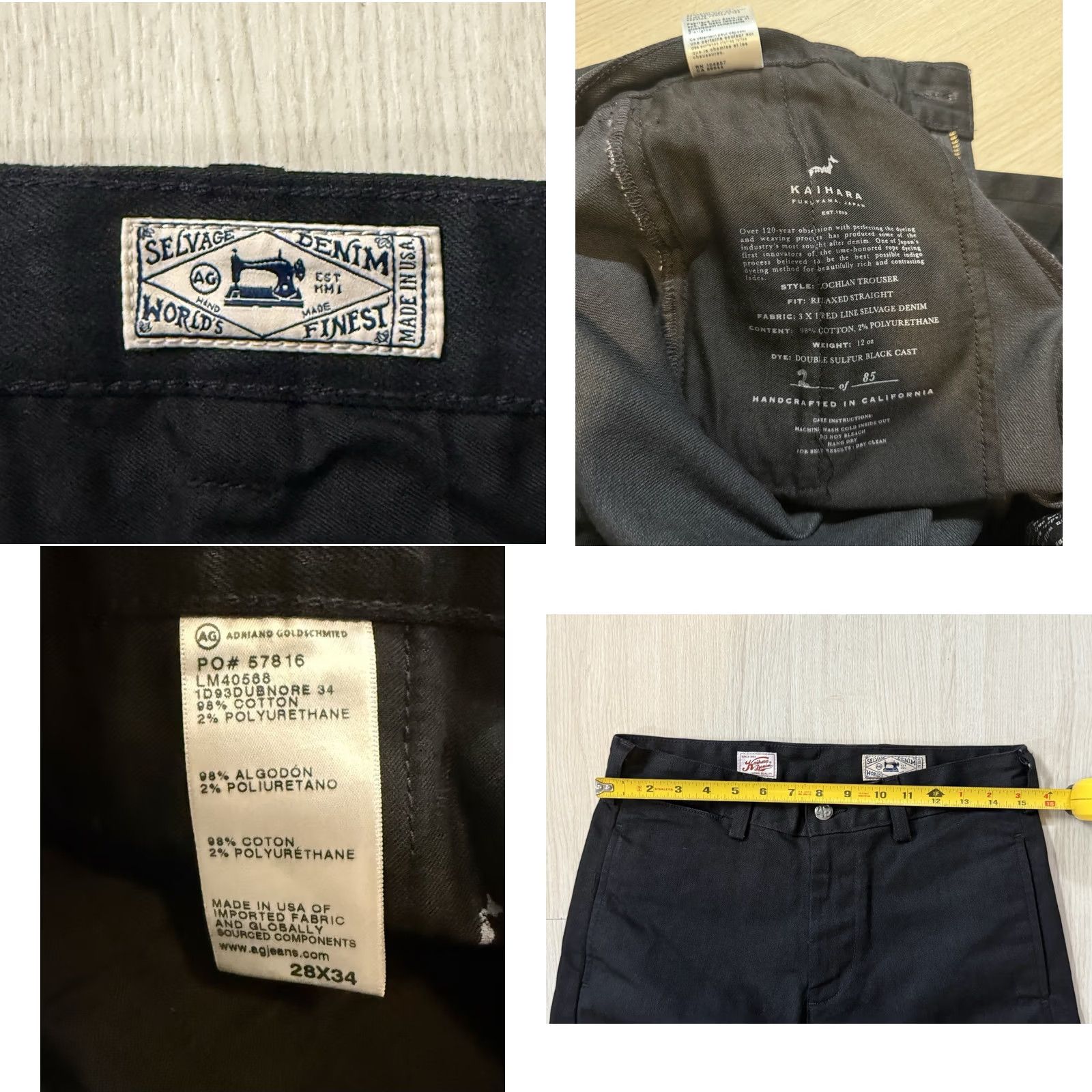Denime VINTAGE Adriano Goldschmied Lochlan Kaihara Selvage Denim Jeans 28x34 Slimming Fits: 31x33 Black Denim 5-Pocket Limited Edition Mens Size US 28 / EU 44 - 8 Thumbnail