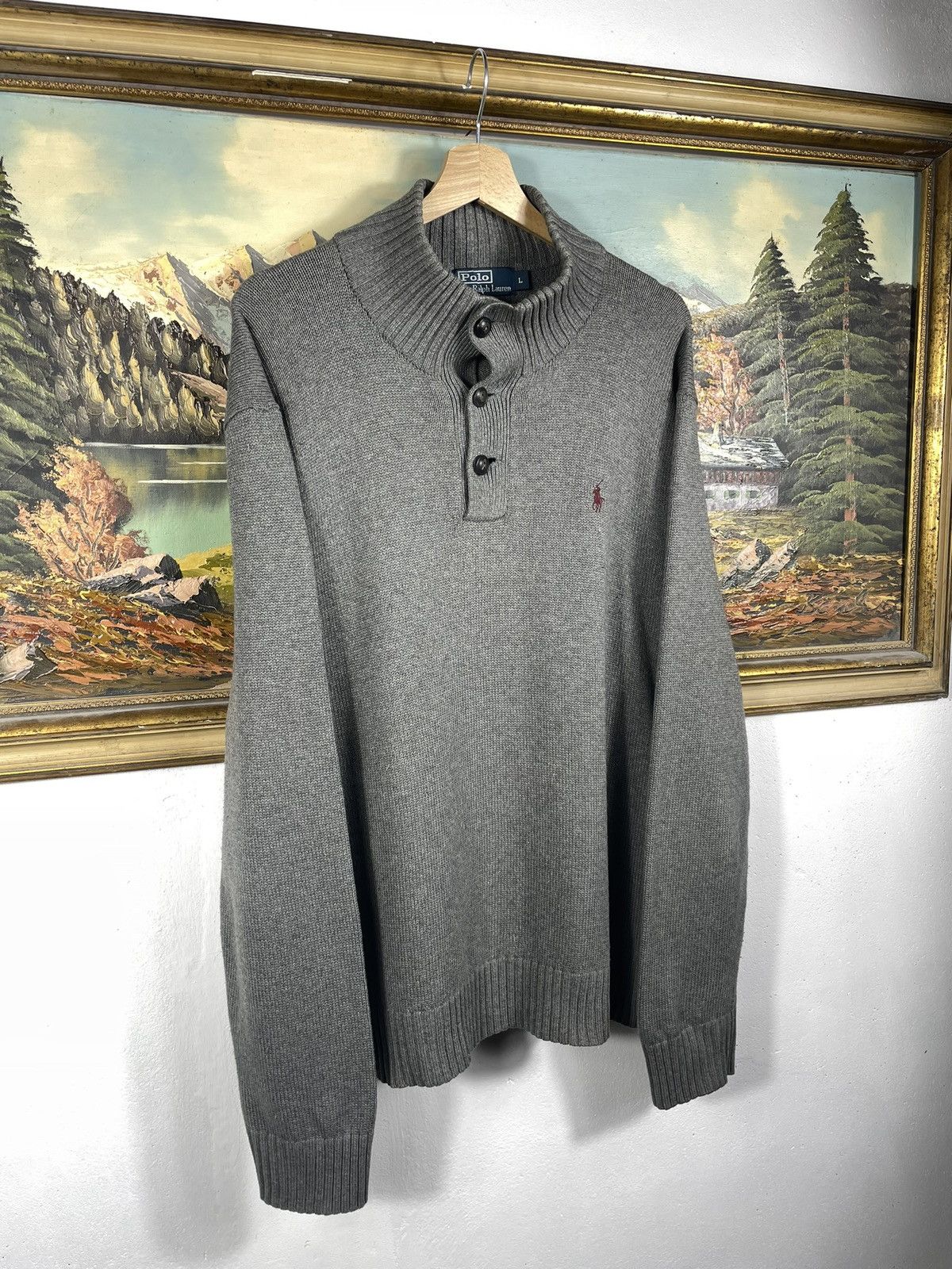 Designer × Polo Ralph Lauren × Ralph Lauren Ralph Lauren Grey Pull Knitwear Retro 90s Half Old Money Size US L / EU 52-54 / 3 - 3 Thumbnail