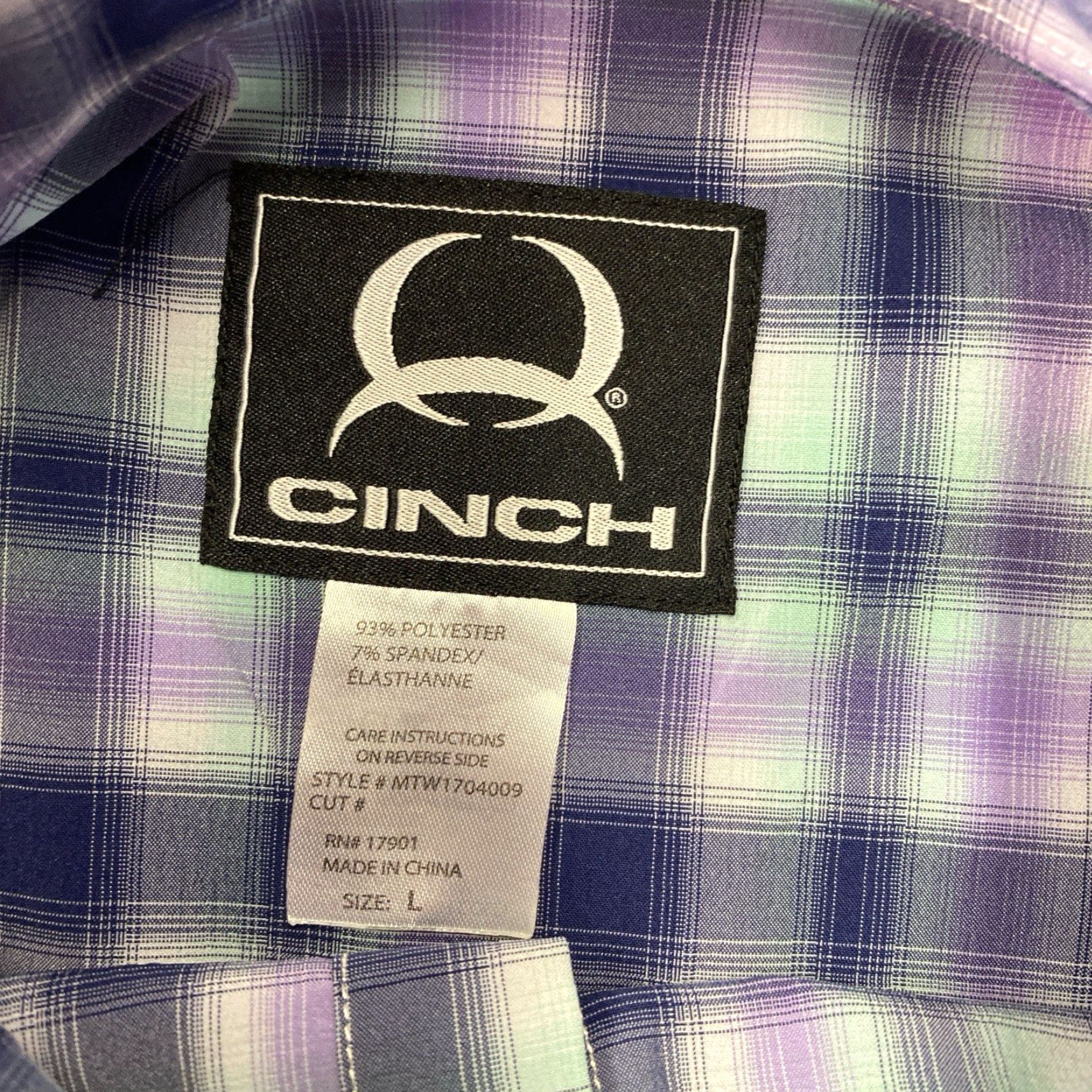 Vintage Cinch Shirt Mens L Short Sleeve Button Up Purple Blue Pocket Performance Shirt Size US L / EU 52-54 / 3 - 3 Thumbnail
