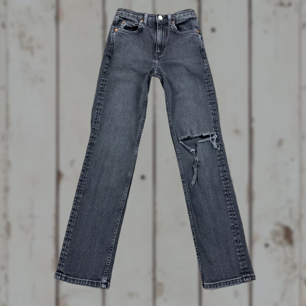 RE/DONE RE/DONE Jeans Women 24 Black Straight High Rise Distressed Stretch Denim 23x29 Modern 70s? Size 42" / US 20 - 1 Thumbnail
