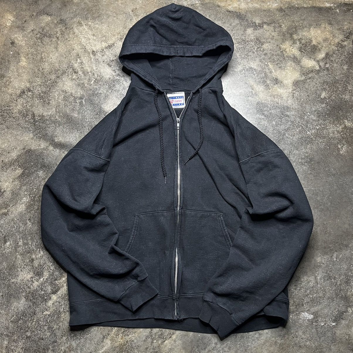 Vintage Vintage Thrashed Blank Zip Up Hoodie 90s Baggy Size US XL / EU 56 / 4 - 1 Thumbnail