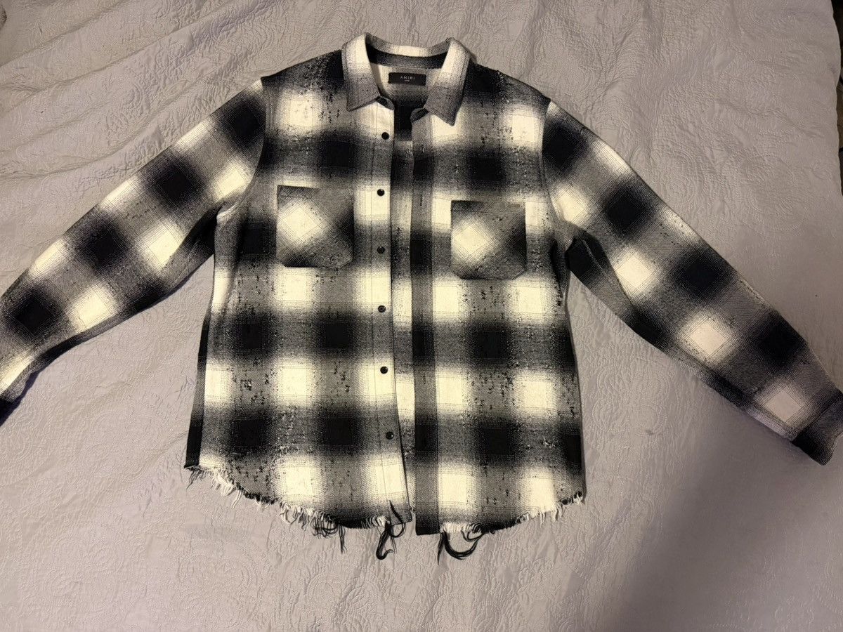 Amiri AMIRI Distressed Plaid Flannel Overshirt Raw Hem Size L Size US L / EU 52-54 / 3 - 1 Thumbnail