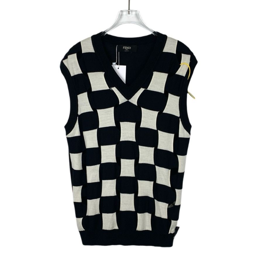 Fendi Fendi Black/White Checkered Wool Knit Vest Size US M / EU 48-50 / 2 - 1 Thumbnail