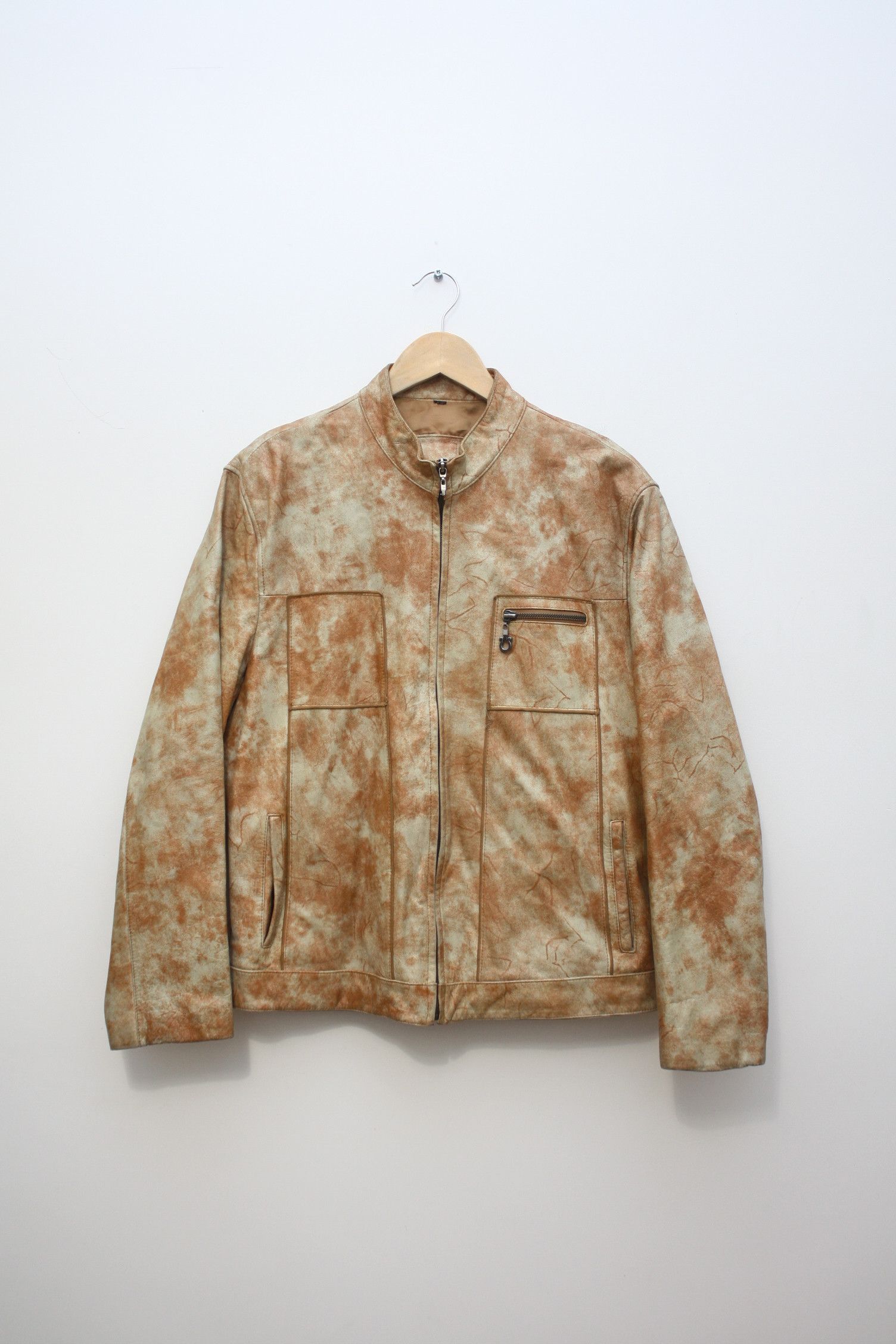 image of Avant Garde Leather Jacket in Corrosion/Orange/Beige, Men's (Size Medium)