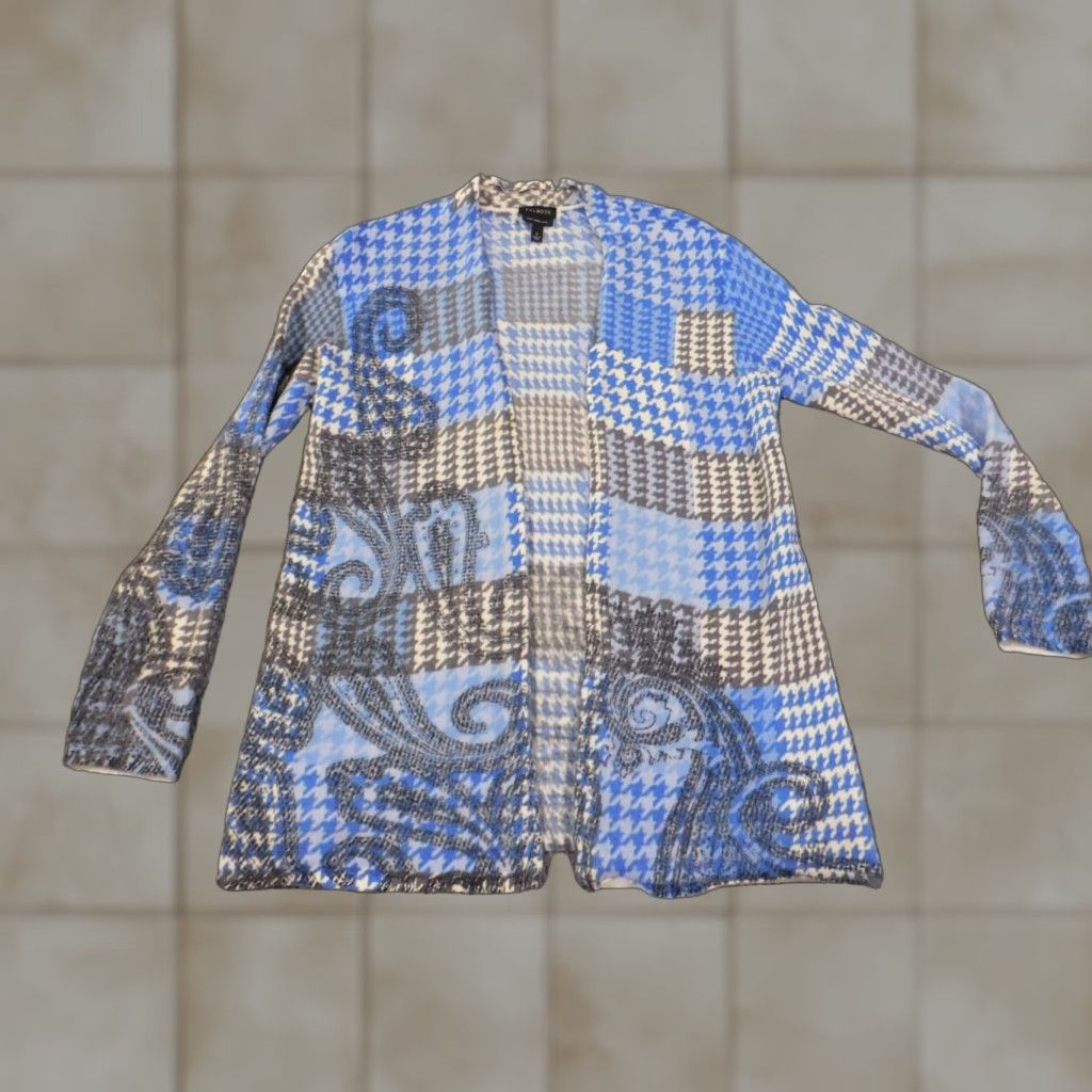 Talbots Talbots Sweater Cardigan Womens S Blue Wool Geometric Knit Geometric Vintage No Size S / US 4 / IT 40 - 1 Thumbnail