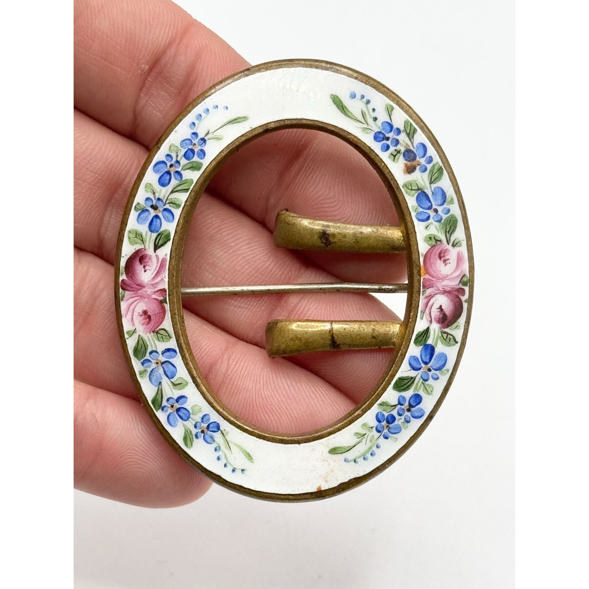 Vintage Antique Estate Enamel Floral Buckle Brooch Pin Size ONE SIZE - 6 Thumbnail