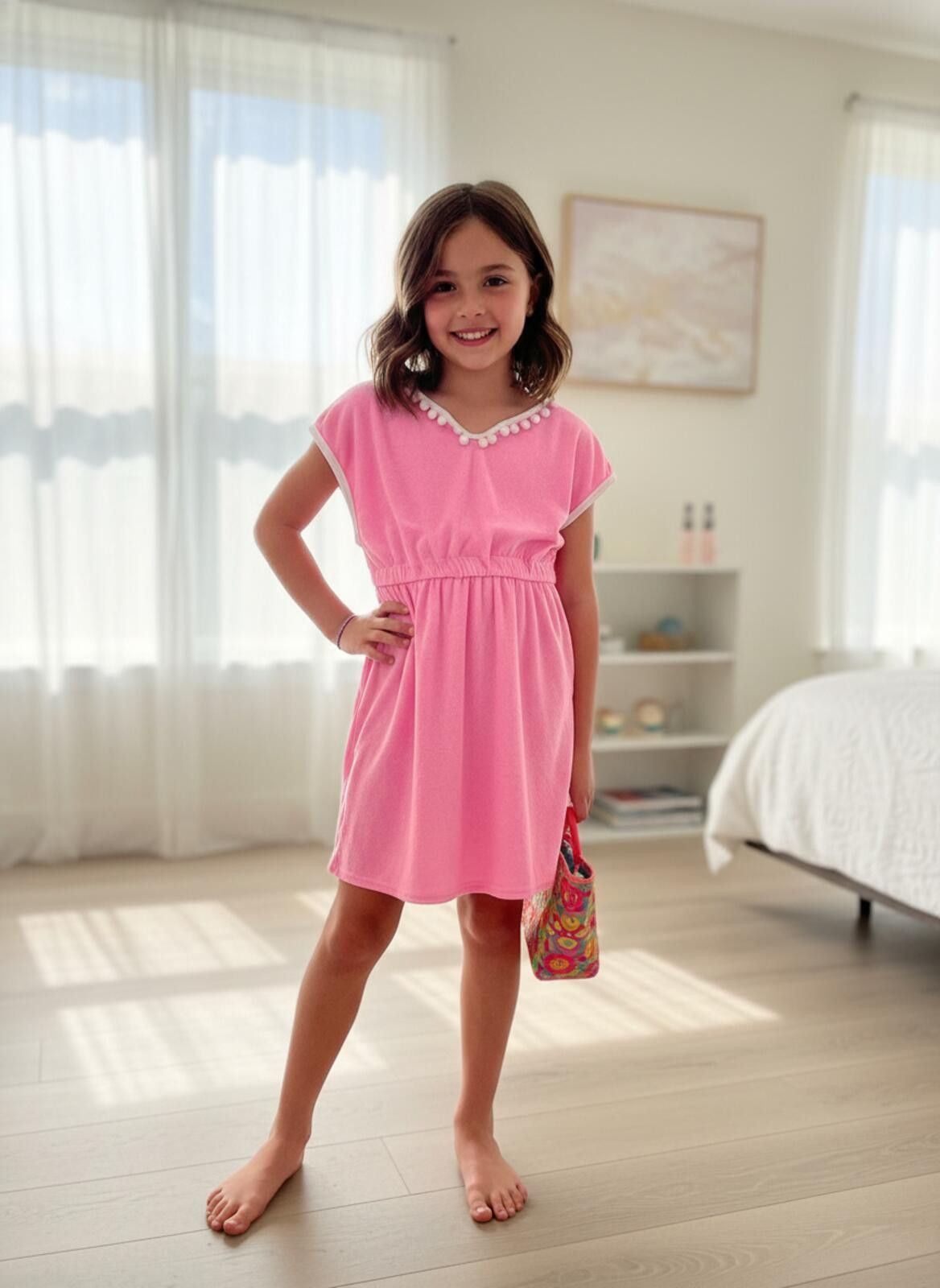 Other Betsy Johnson Pink Girls Dress Pom Pom Trim 10 swim cover Size ONE SIZE - 1 Thumbnail