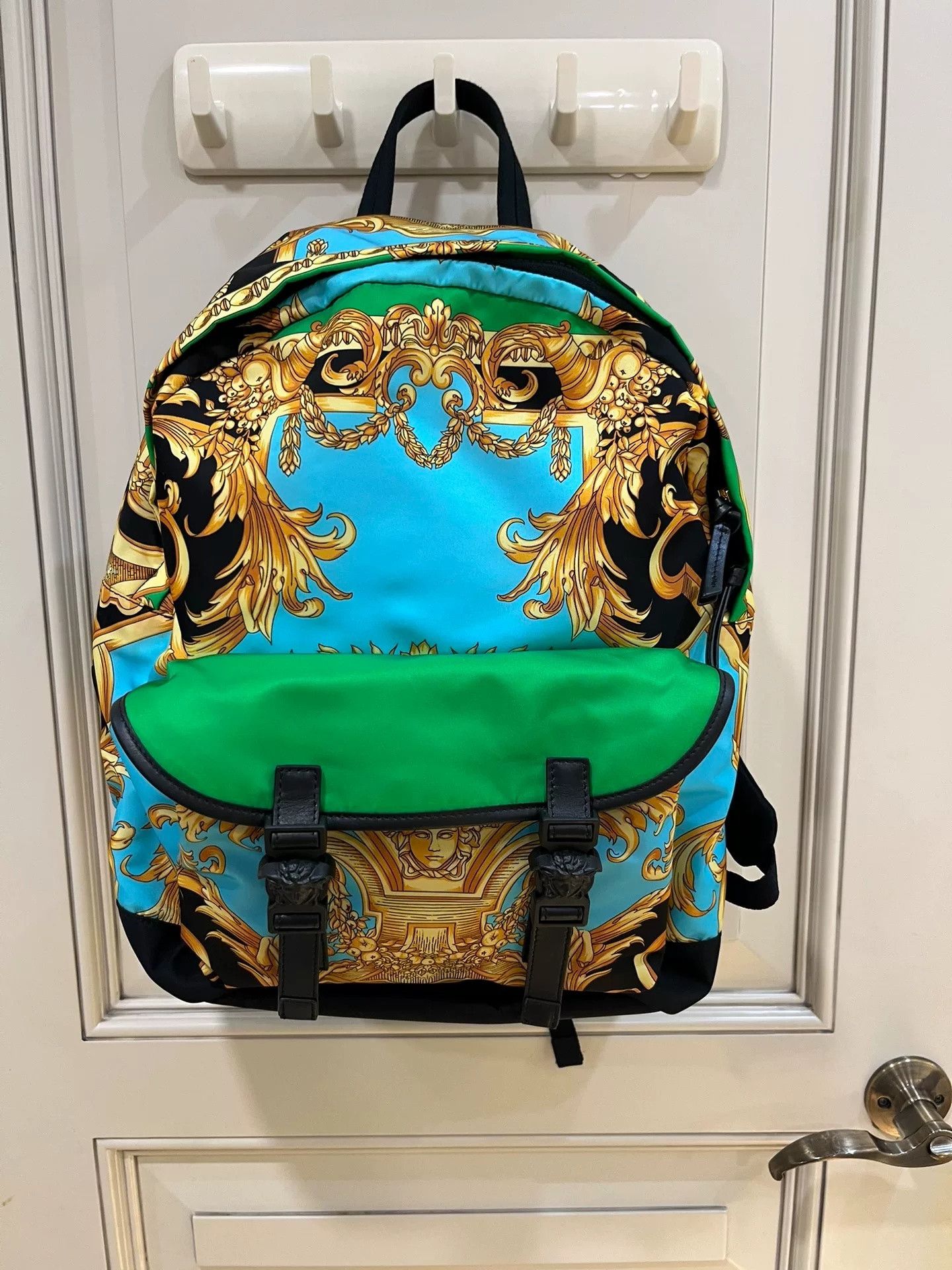 Versace Versace Baroque Print Gold Green Backpack Size 36 - 1 Thumbnail