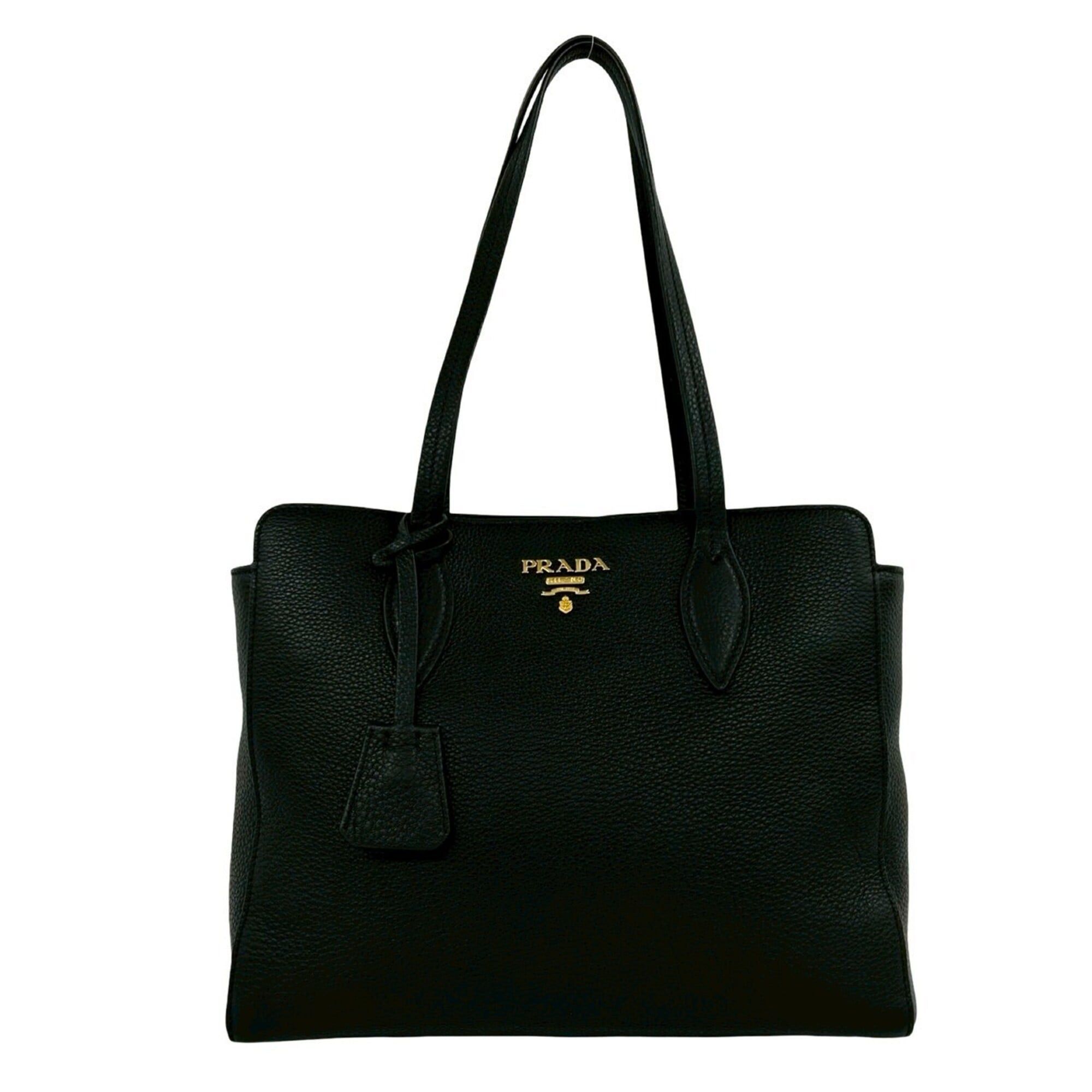 Prada Logo Hardware Vitello Daino Leather Genuine Tote Bag Semi 