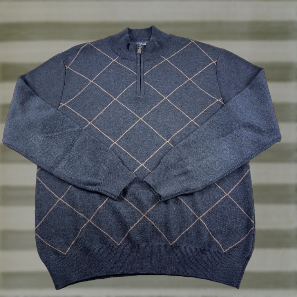 Vintage Scott Barber Sweater Men L Dark Blue Argyle 1/4 Zip Pullover Merino Wool Italy Size US L / EU 52-54 / 3 - 1 Thumbnail
