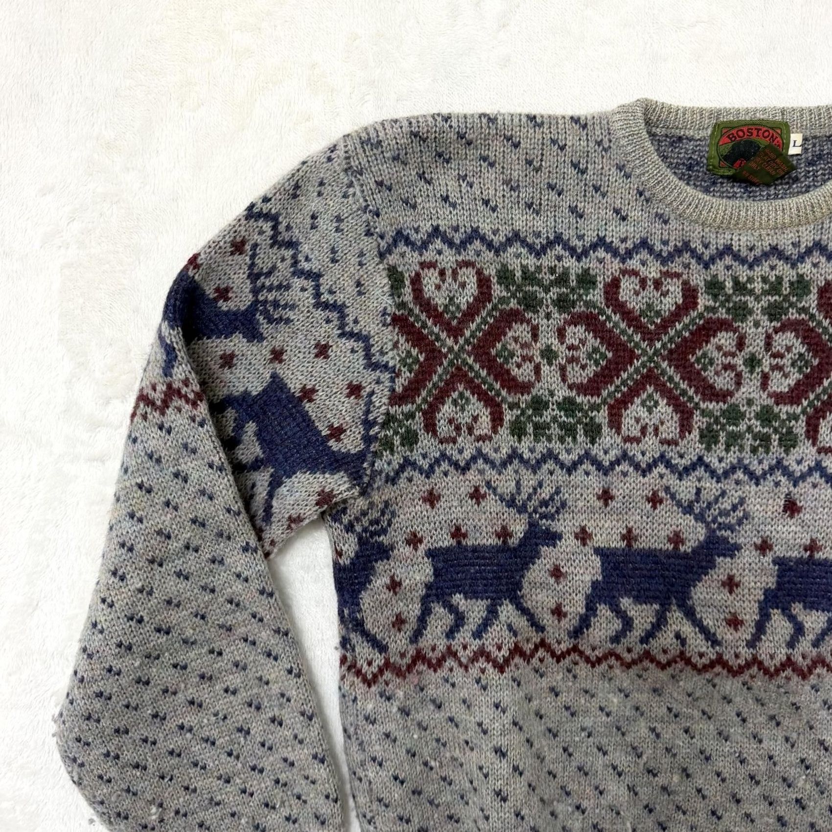 Vintage VINTAGE Boston Traders Sweater Mens L Gray Wool Fair Isle Reindeer Christmas pullover Crew Neck Knit Heavyweight Winter Casual Modern Size US L / EU 52-54 / 3 - 5 Thumbnail