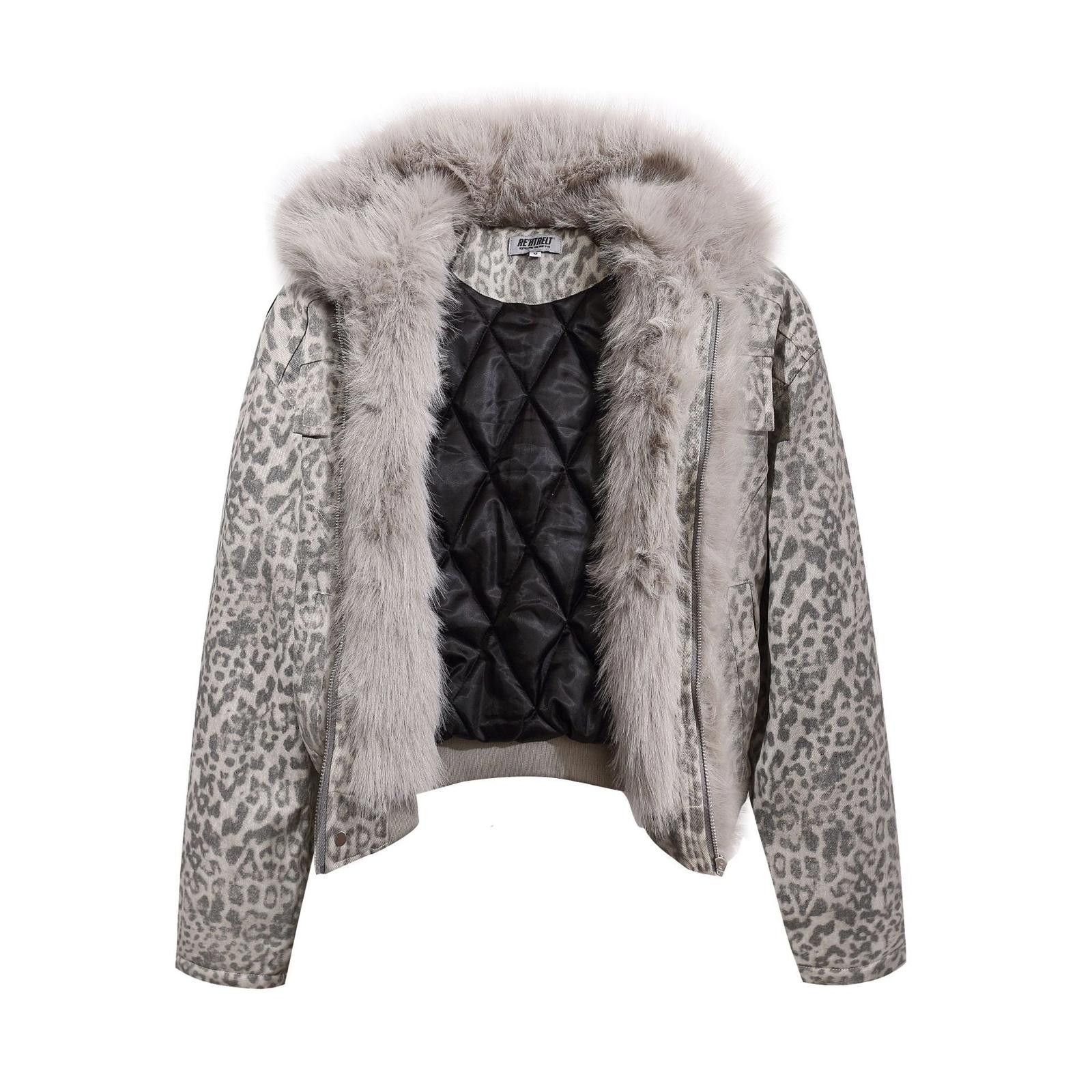 Other Gray Leopard Print Faux Fur Collar Bomber Jacket Size US M / EU 48-50 / 2 - 5 Thumbnail